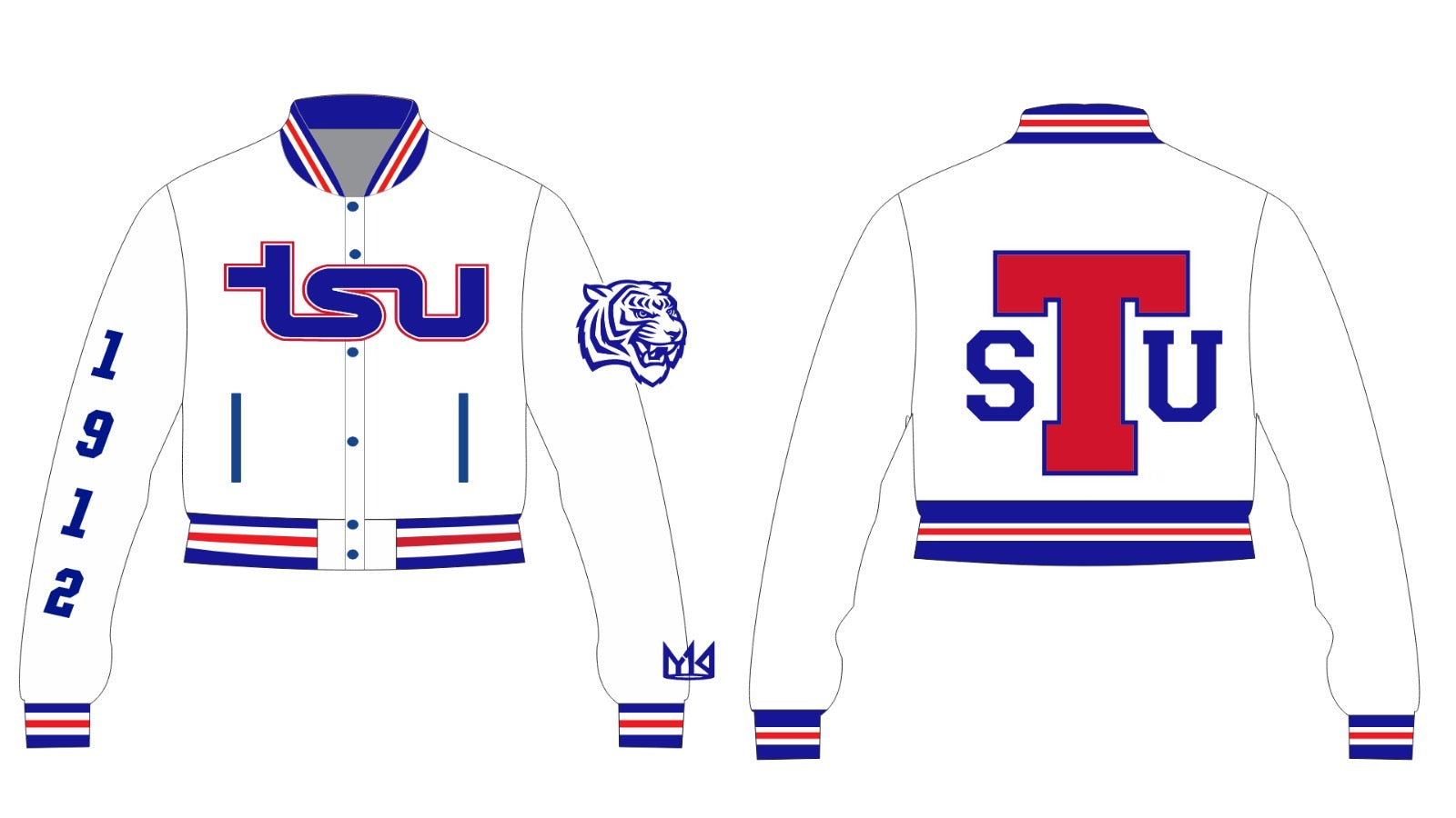 Tsu YK1K SATIN VARSITY JACKET CROPPED WHITE