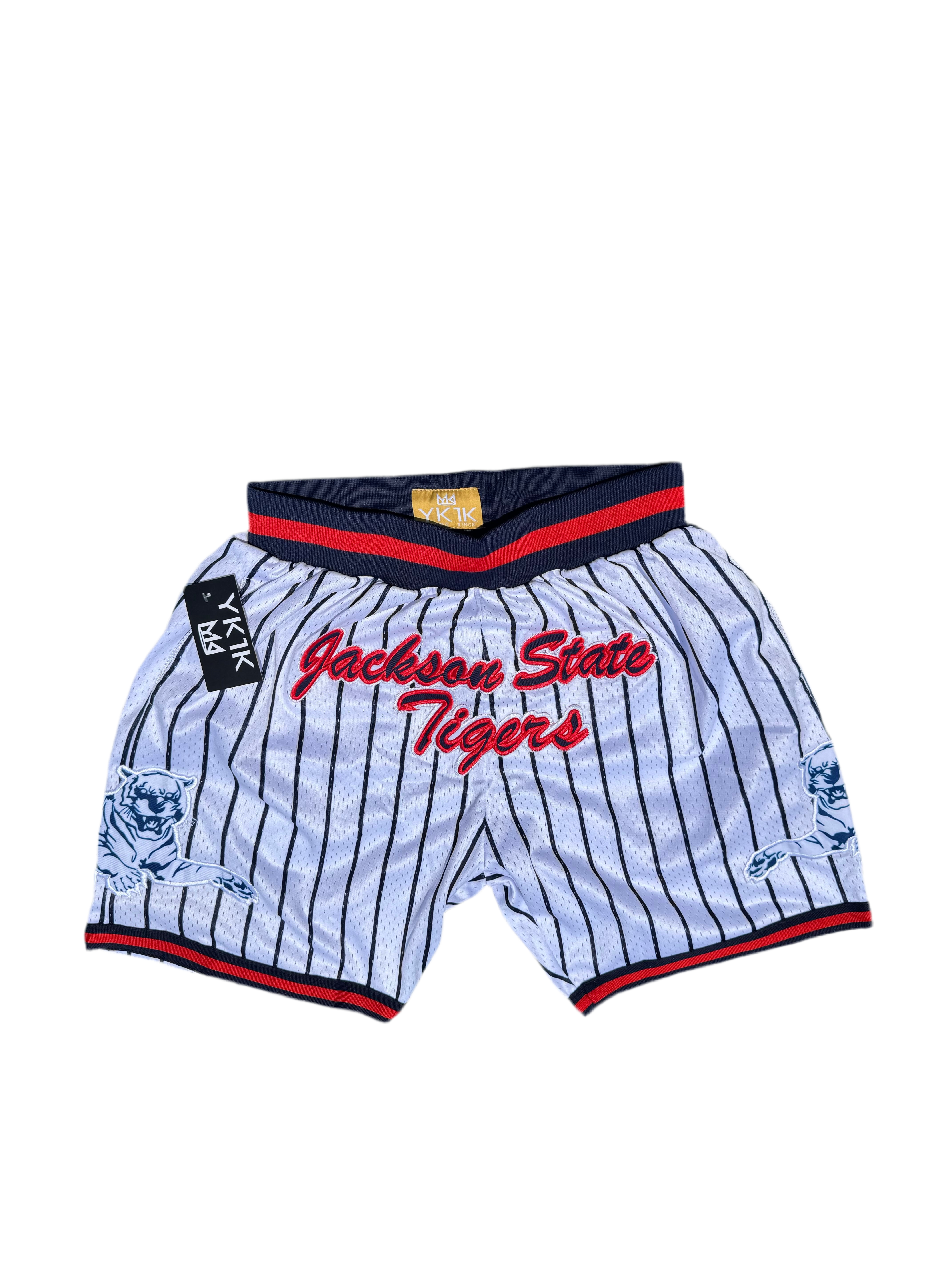 Jackson State Basketball Shorts White/ Navy Pinstripes