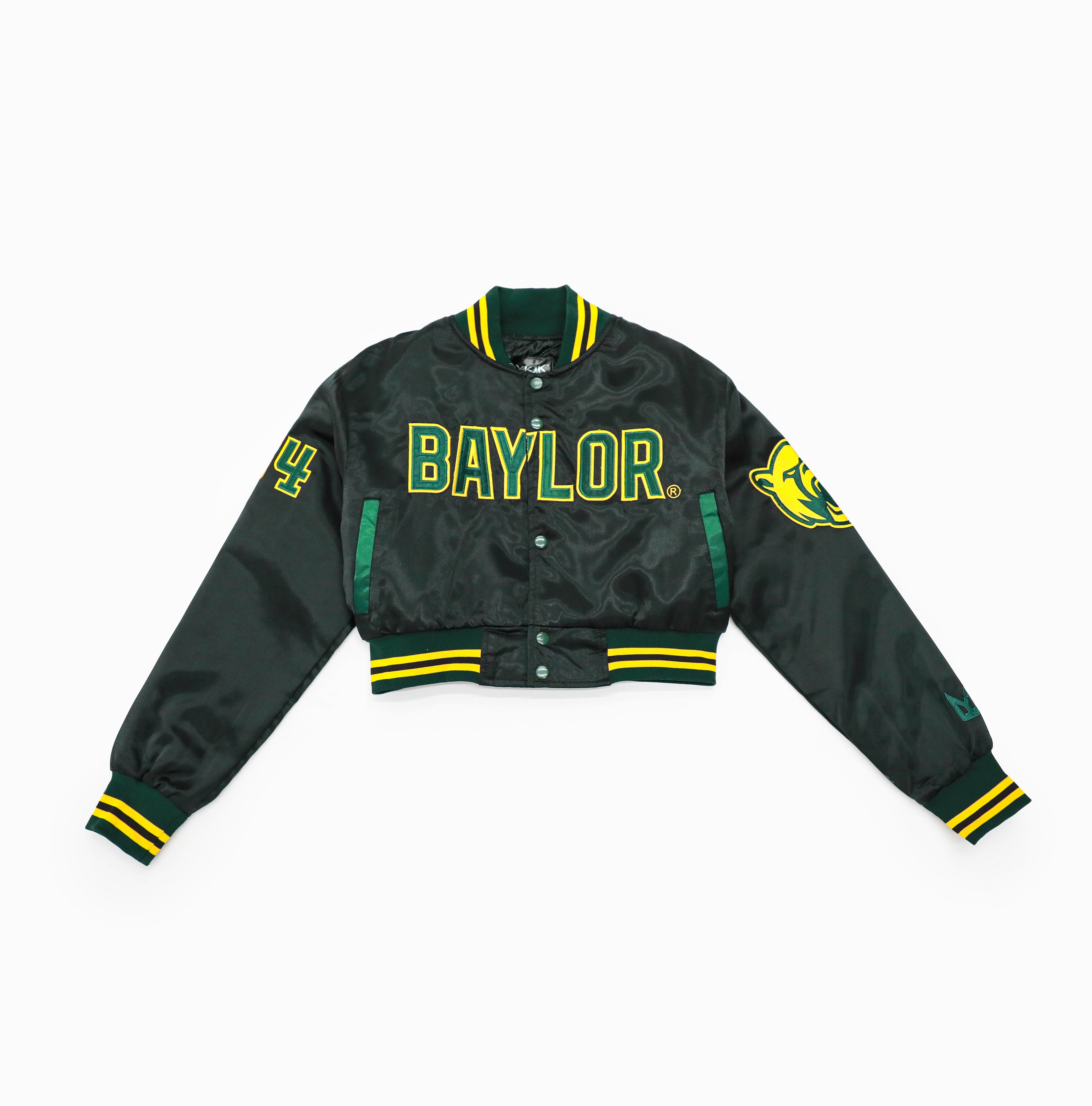 BAYLOR CROPPED VARSITY JACKET (SATIN) Black