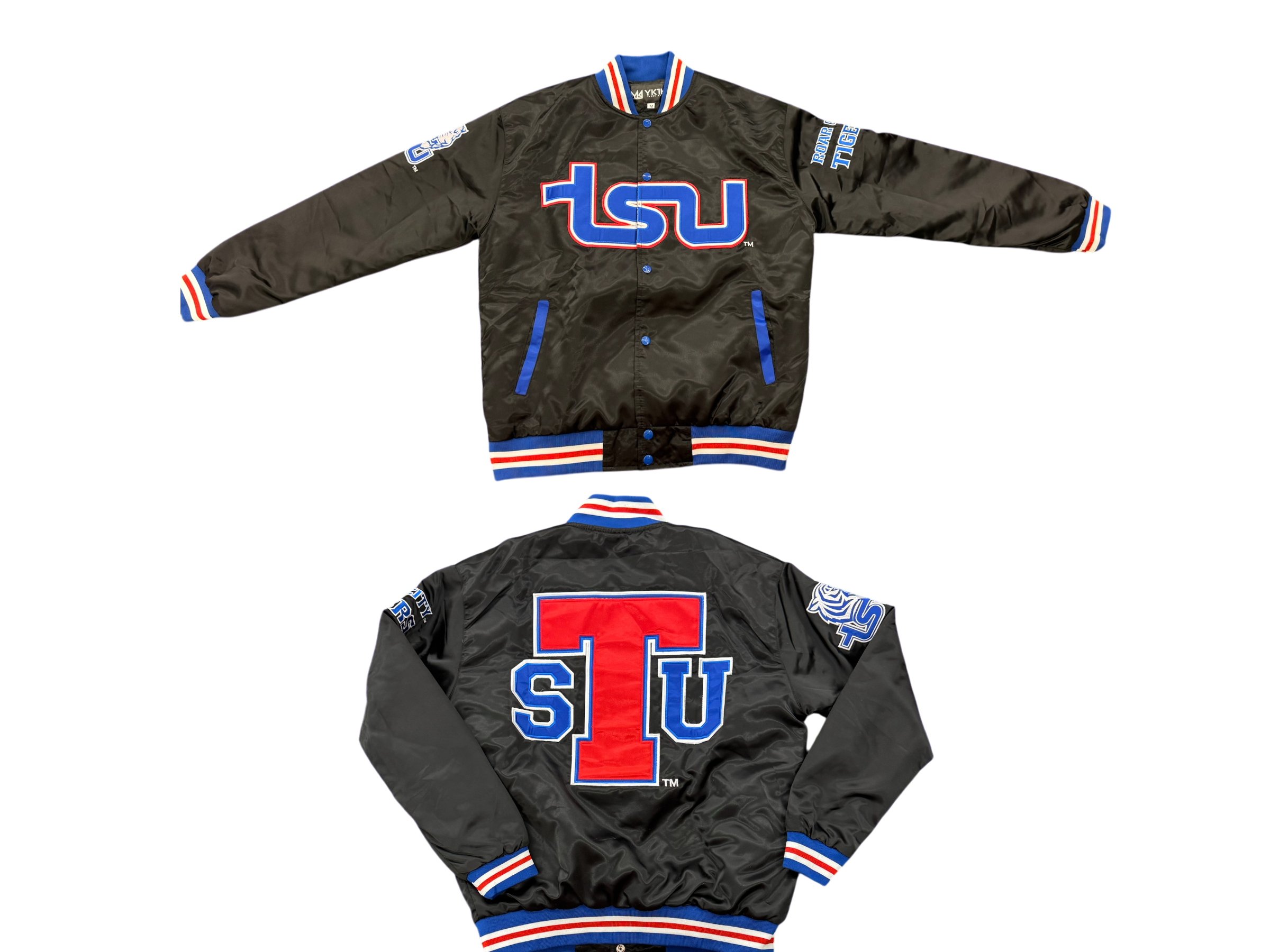 TSU/YK1K SATIN VARSITY JACKET  BLACK