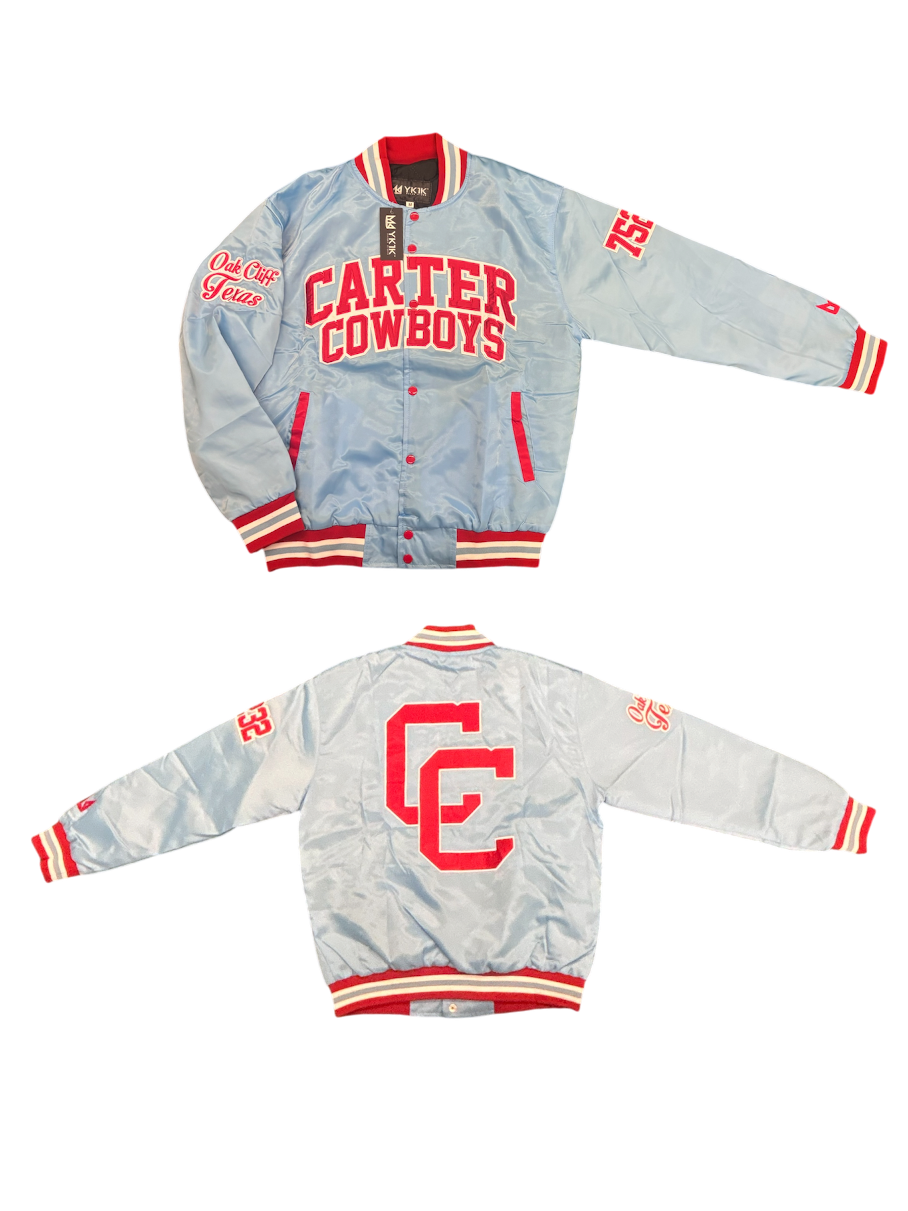 CARTER YK1K SATIN VARSITY JACKET Columbia Blue