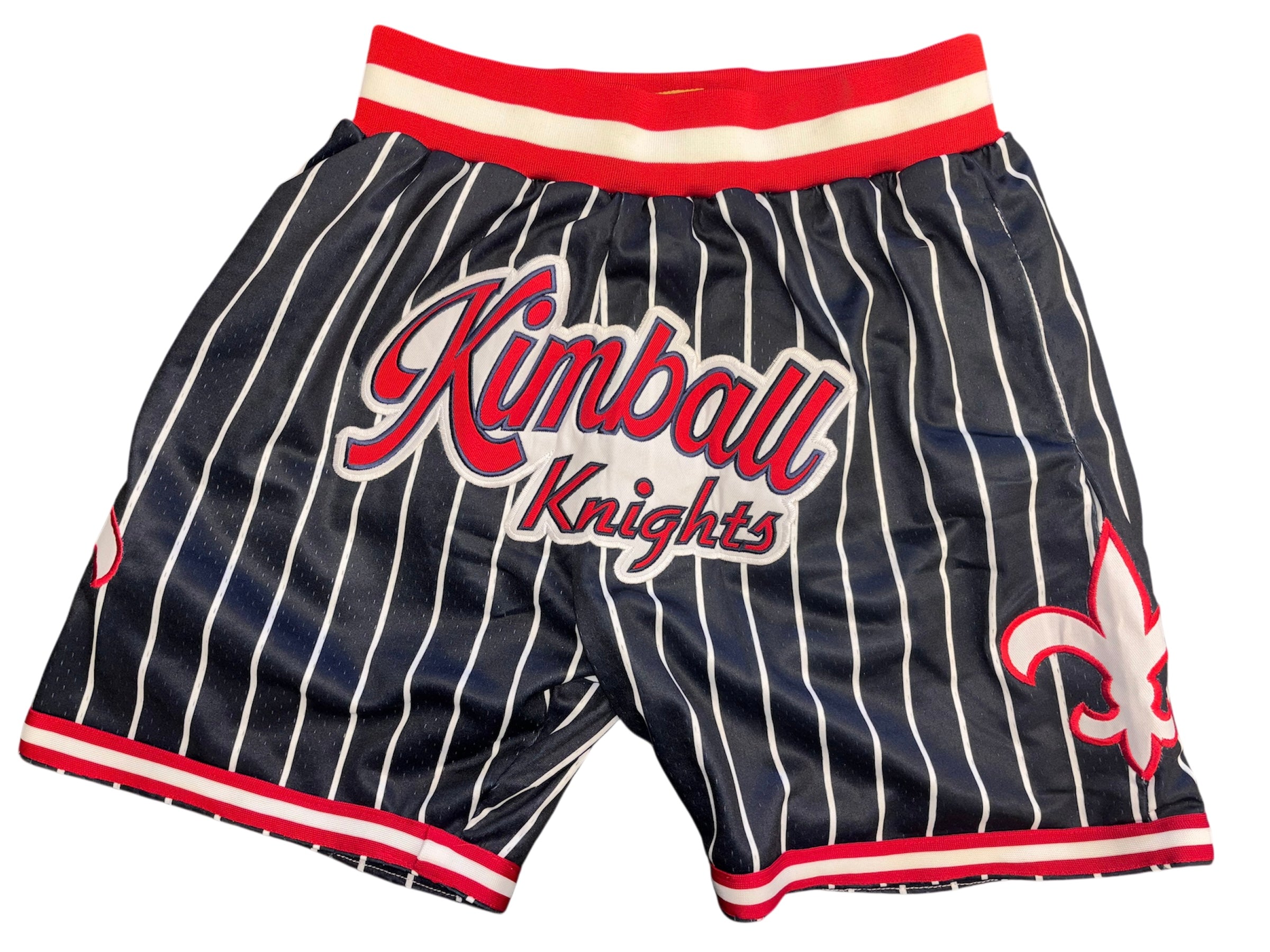 KIMBALL KNIGHTS BASKETBALL SHORTS NAVY BLUE WHITE PINSTRIPES