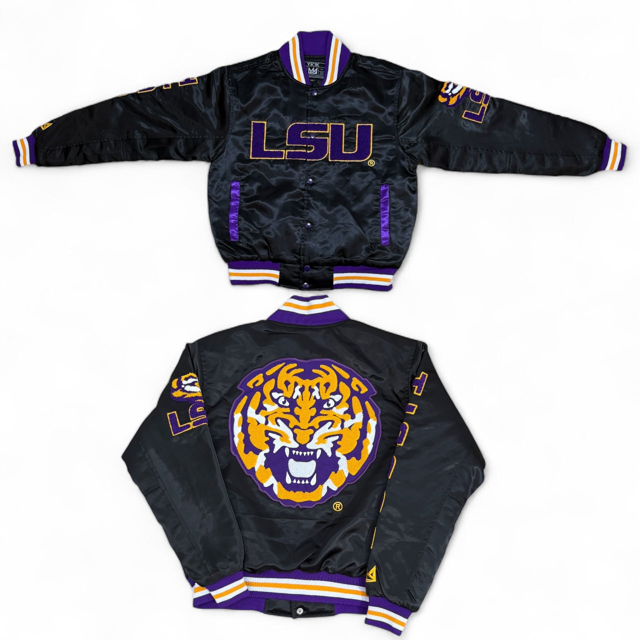 LSU YK1K SATIN VARSITY JACKET BLACK