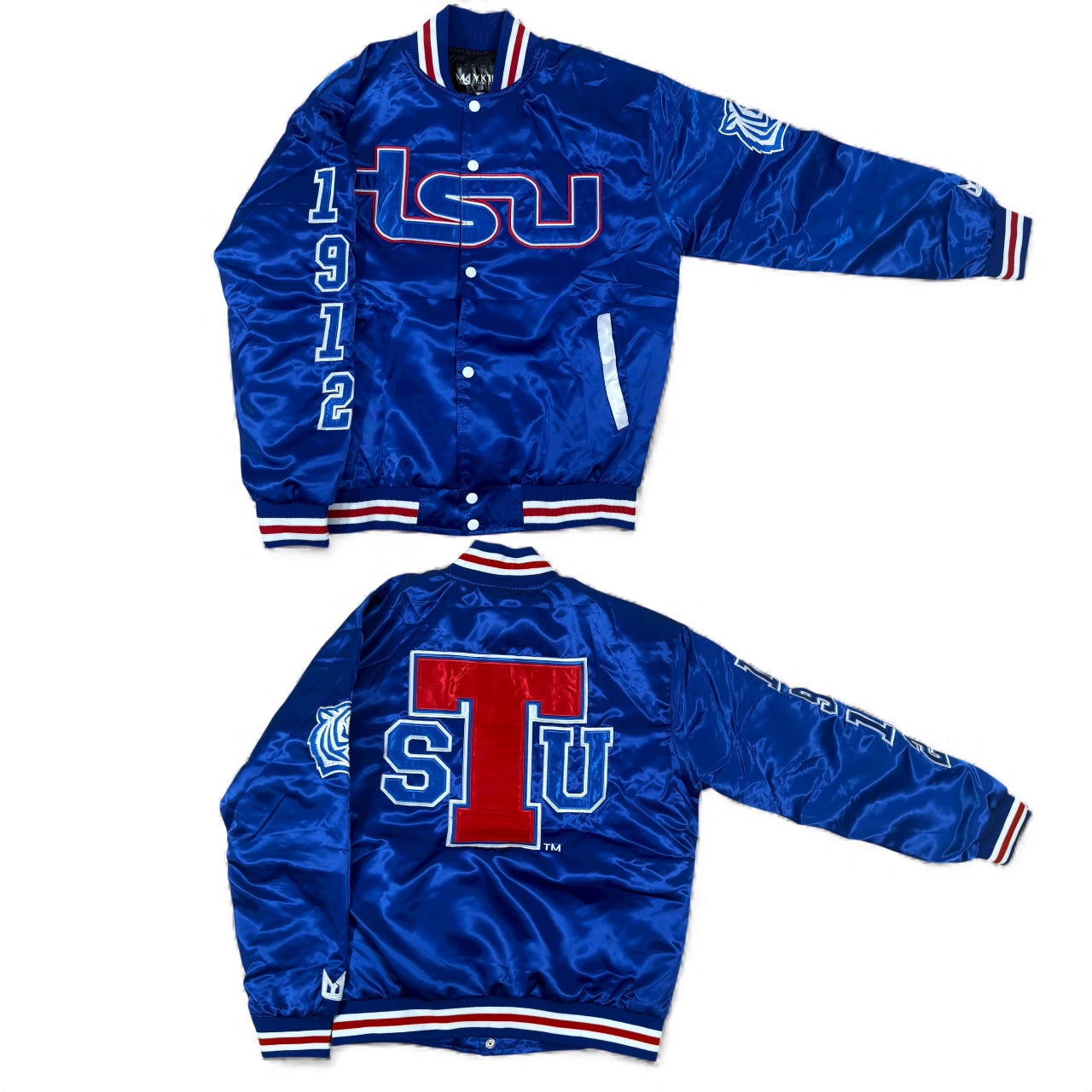 TSU/YK1K SATIN VARSITY JACKET BLUE