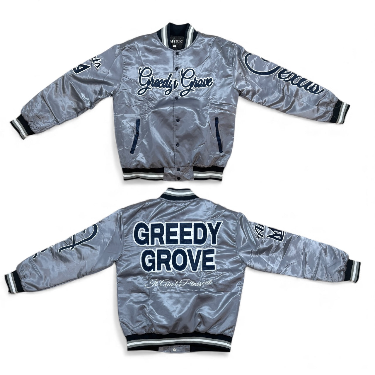 GREEDY GROVE SATIN VARSITY JACKET COWBOYS