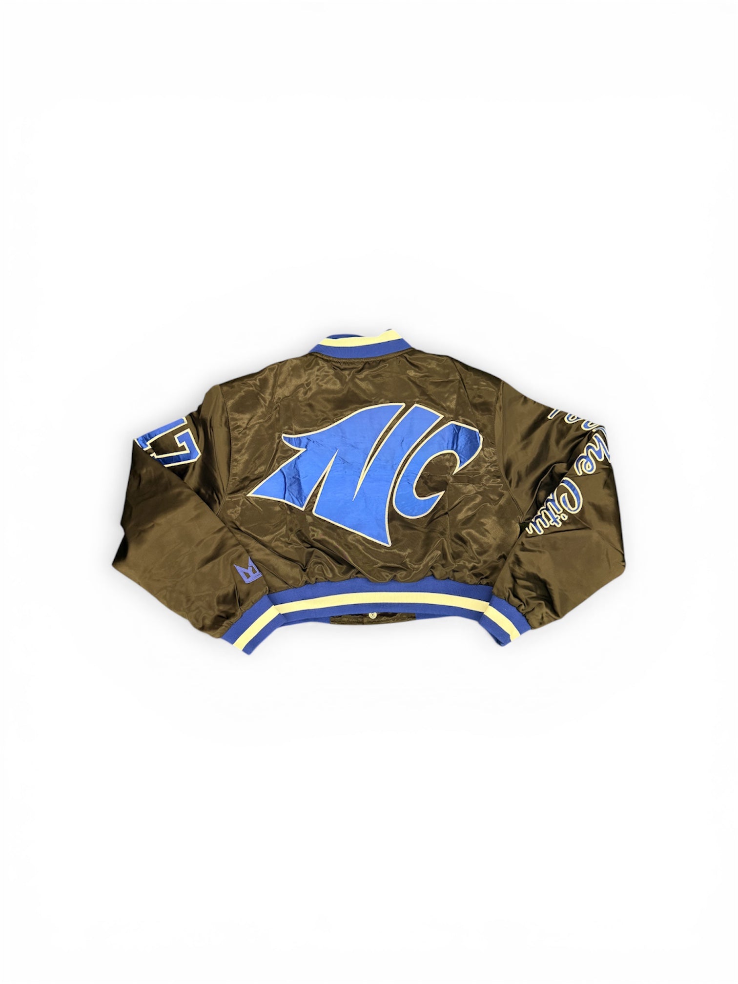 NORTH CROWLEY YK1K SATIN VARSITY JACKET CROPPED BLACK