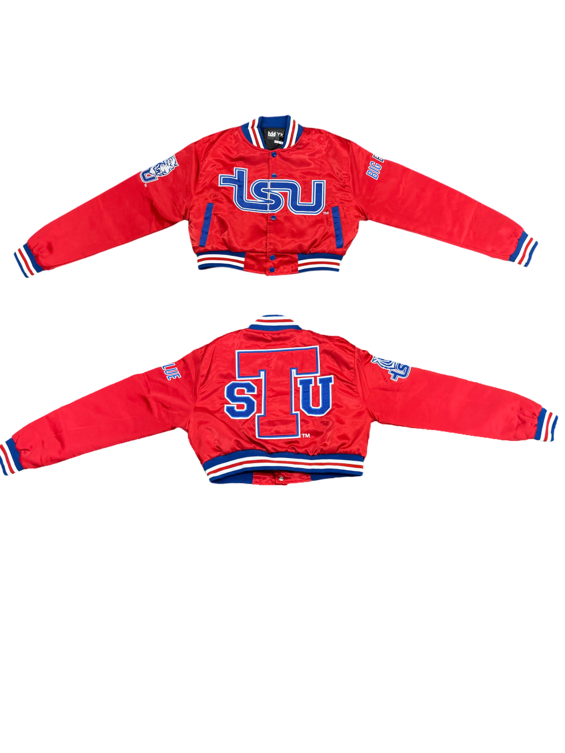 Tsu YK1K SATIN VARSITY JACKET CROPPED Red