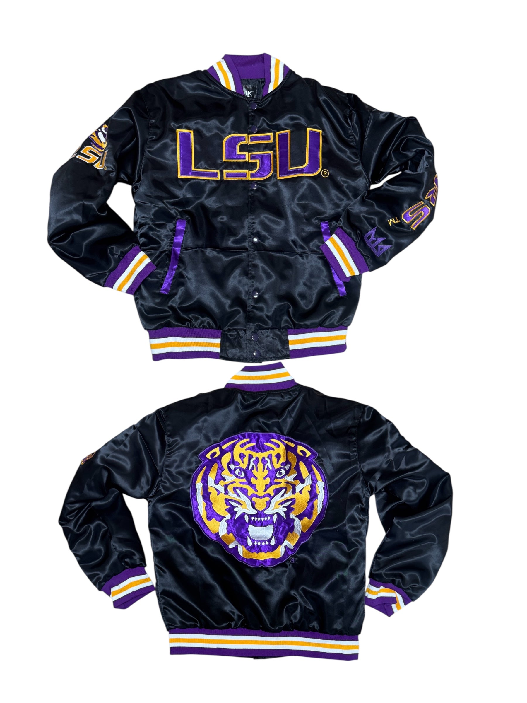 LSU YK1K SATIN VARSITY JACKET BLACK 2.0