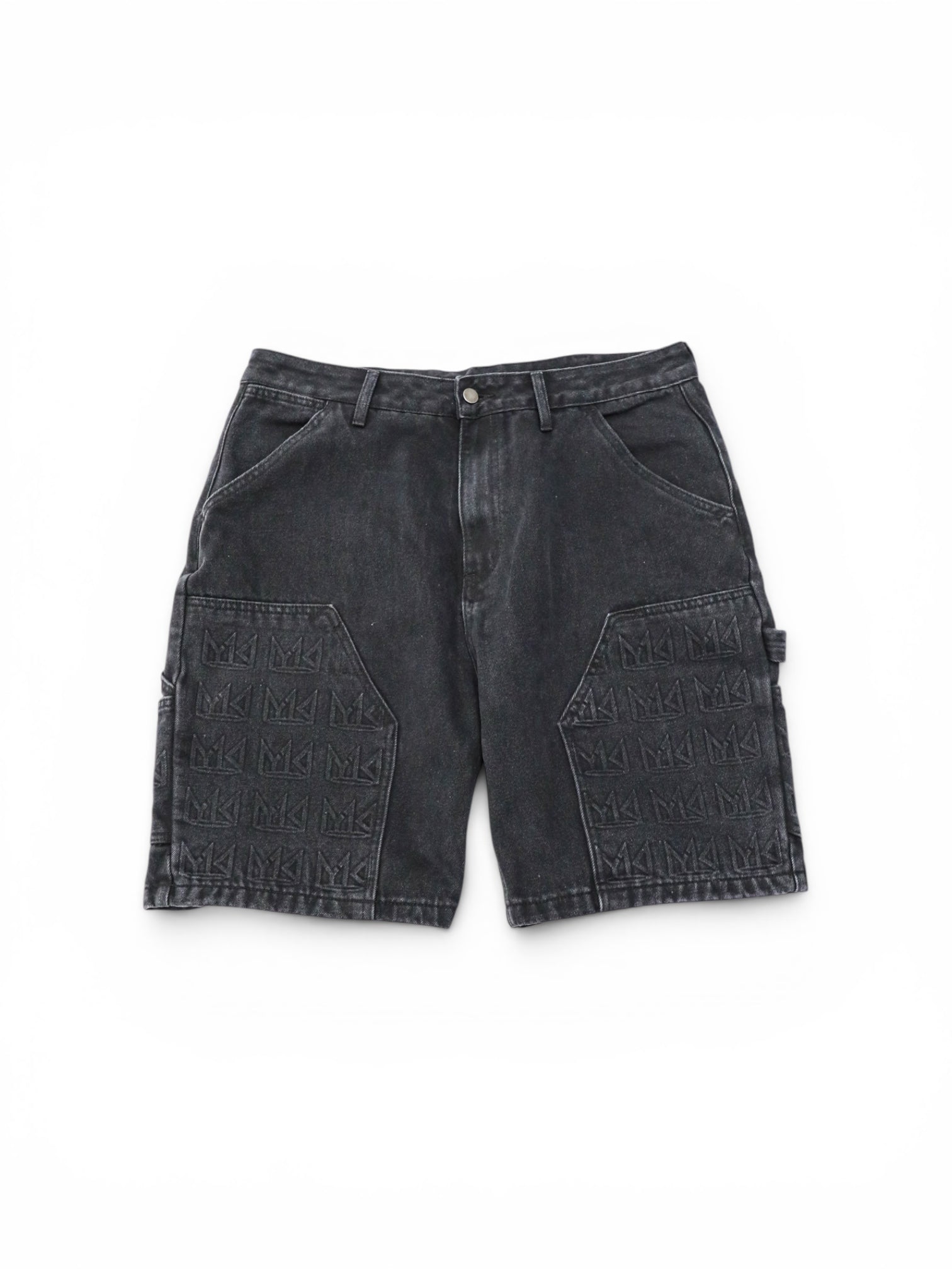 YK1K Embellished Denim Workwear Shorts BLACK