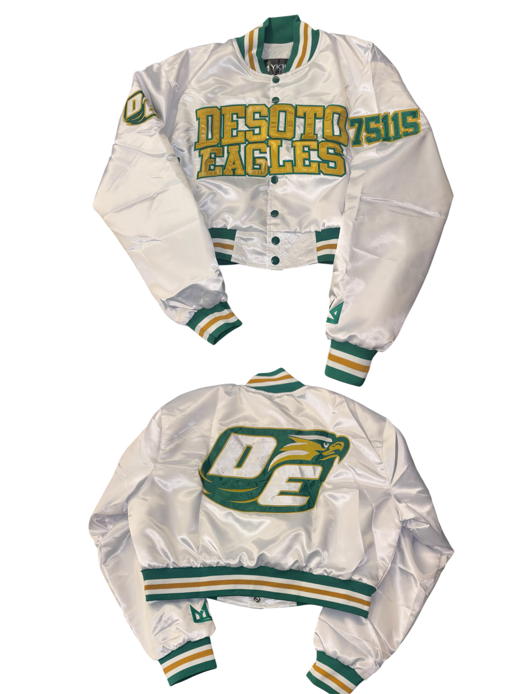 Desoto YK1K SATIN VARSITY JACKET CROPPED White