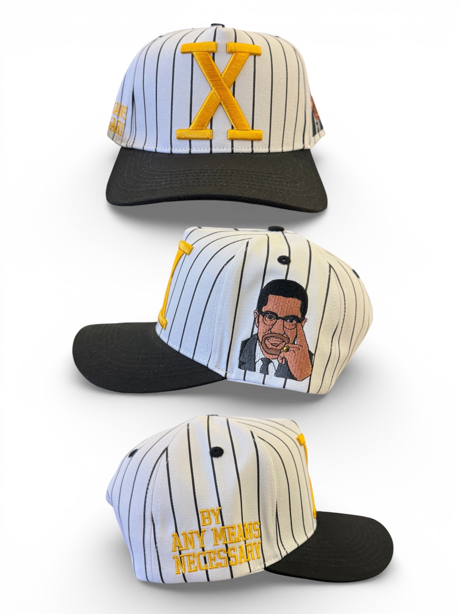 WHITE BLACK PINSTRIPE HAT MALCOLM X