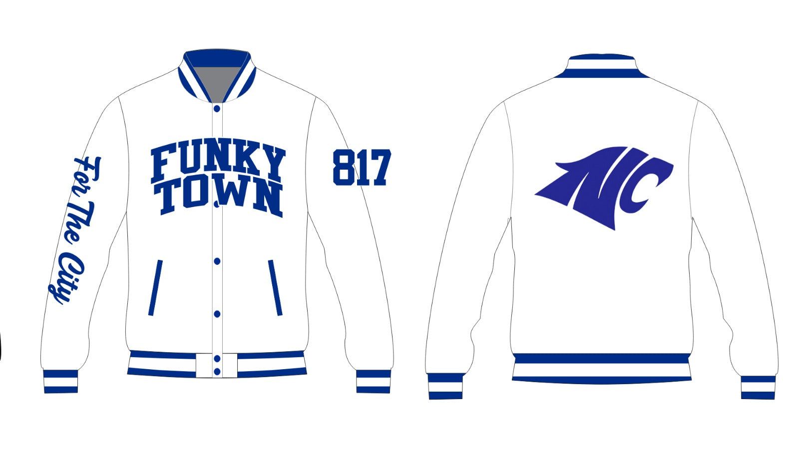 NORTH CROWLEY FUNKY TOWN YK1K SATIN VARSITY JACKET WHITE PRE-ORDER