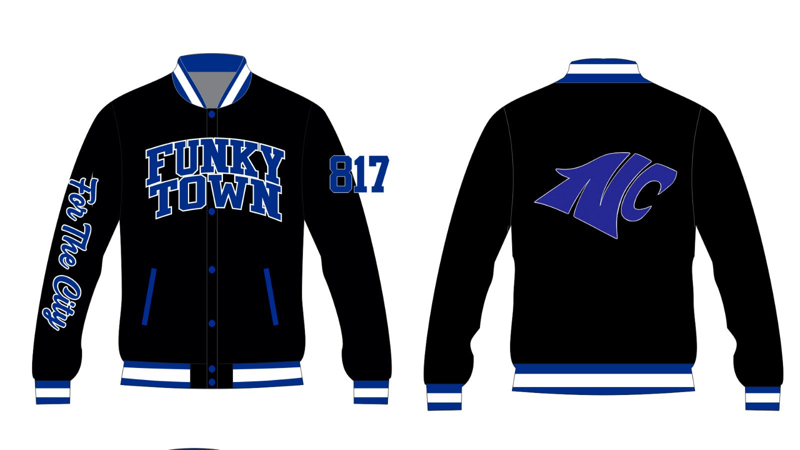 NORTH CROWLEY FUNKY TOWN YK1K SATIN VARSITY JACKET BLACK PRE-ORDER