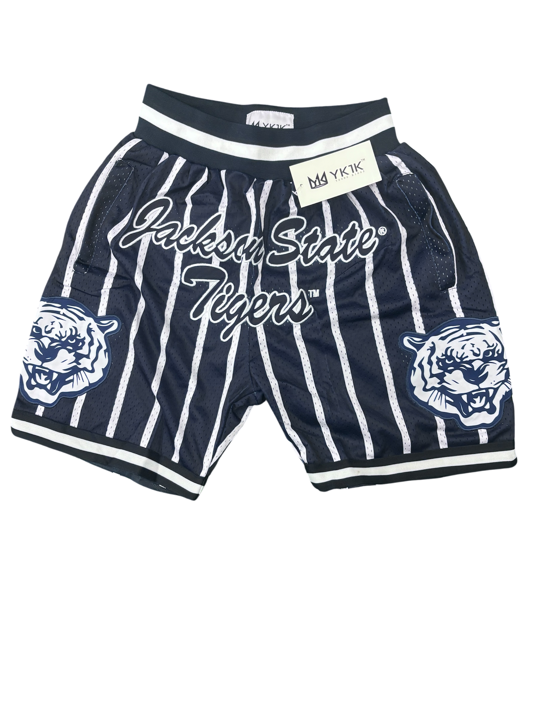 Jackson State Basketball Shorts Navy white pinstripes