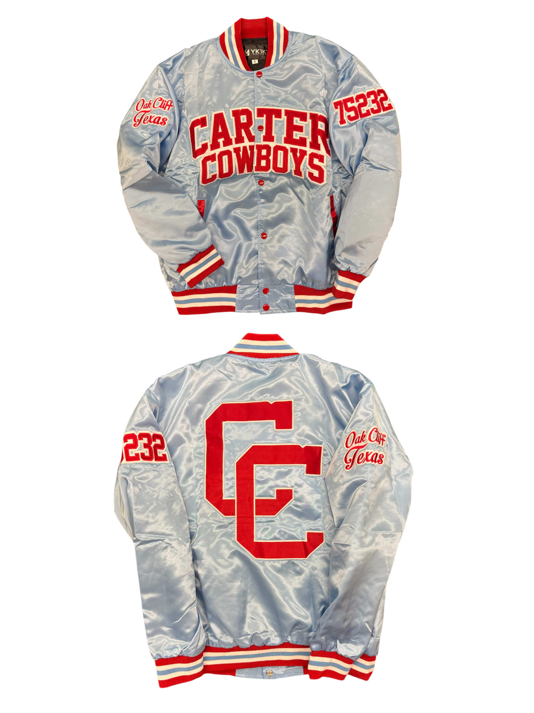 CARTER YK1K SATIN VARSITY JACKET COLUMBIA BLUE PRE-ORDER