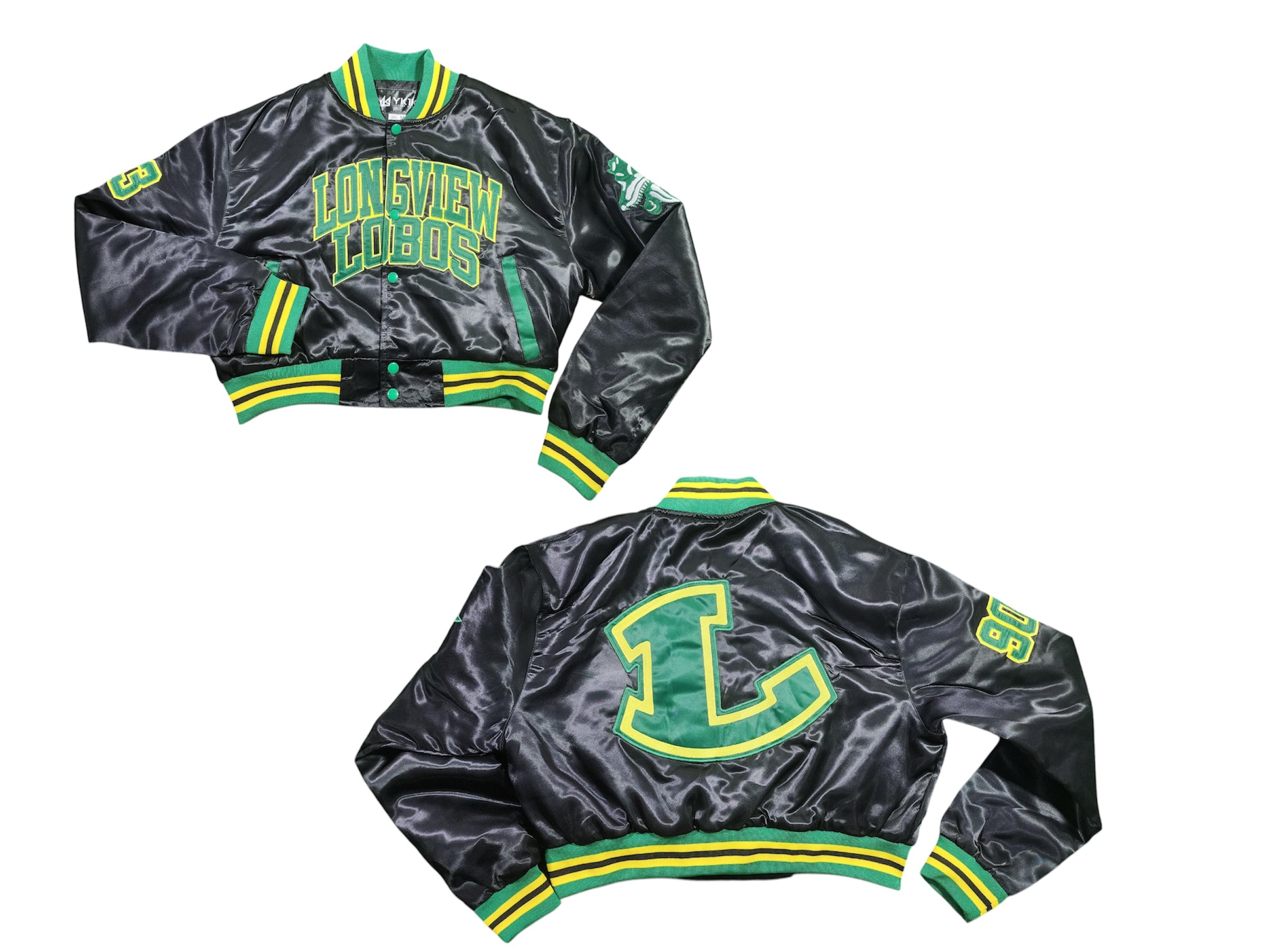 Longview YK1K SATIN VARSITY JACKET CROPPED BLACK