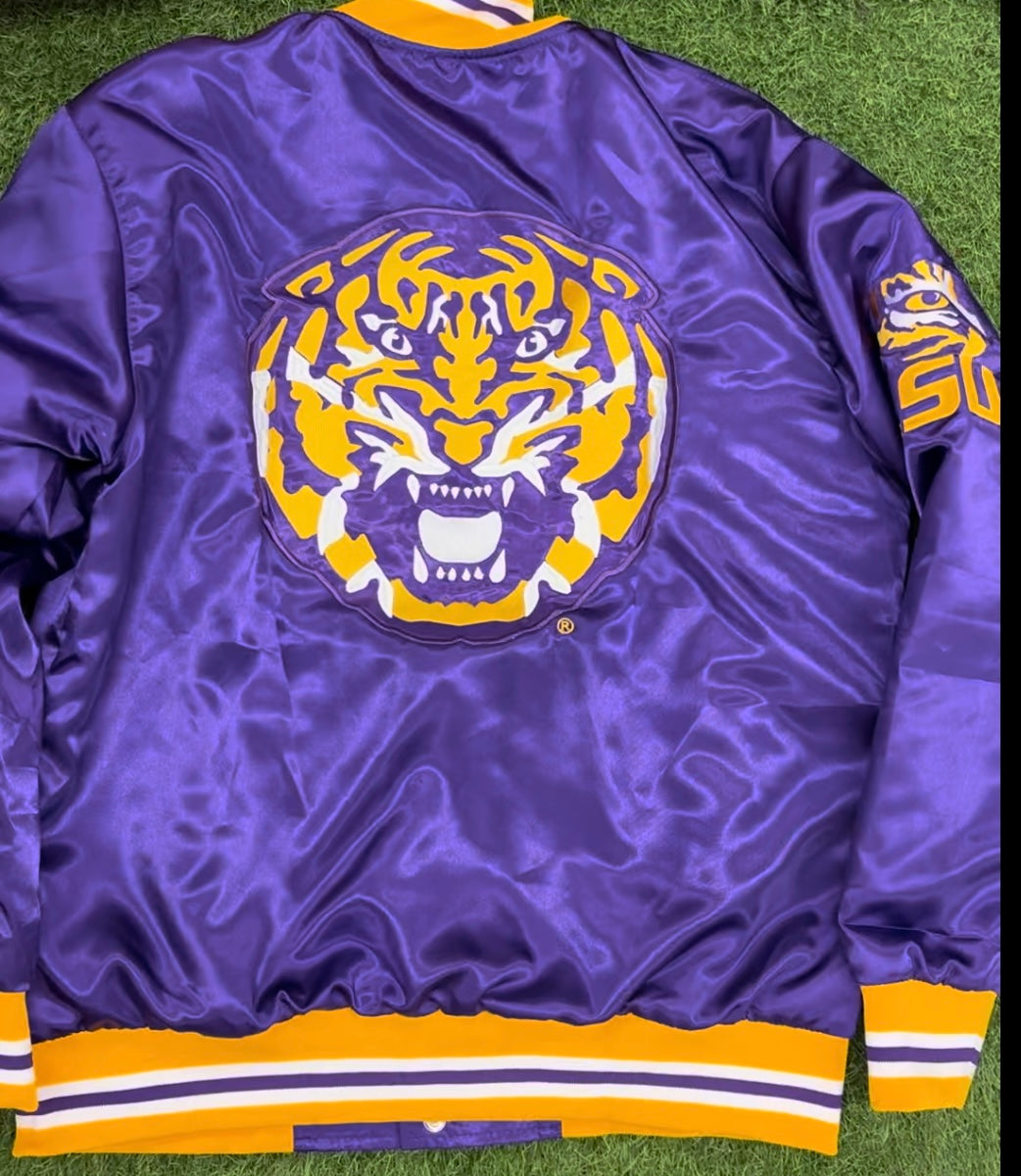 LSU YK1K SATIN VARSITY JACKET PURPLE Preorder