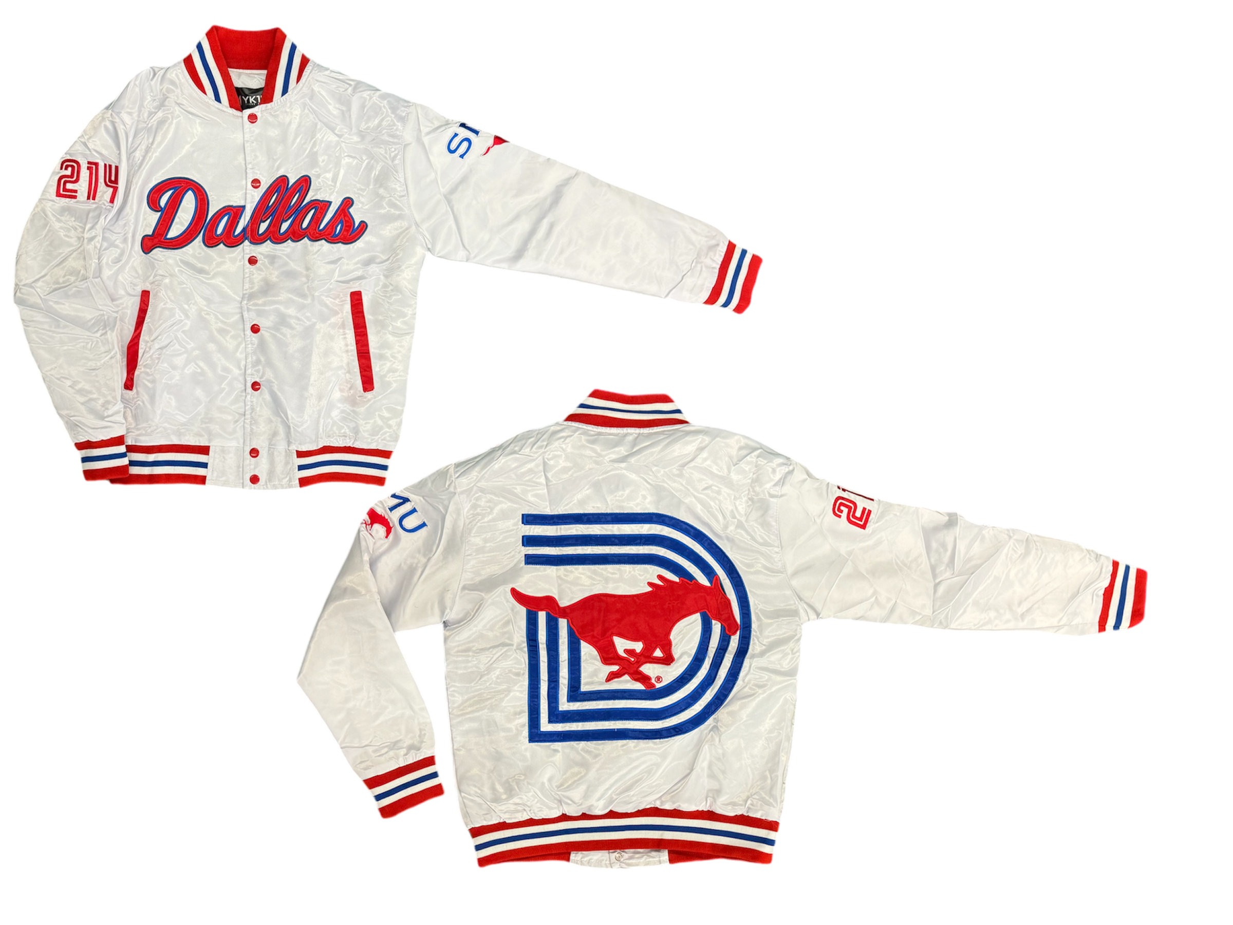 YK1K SMU SATIN VARSITY JACKET WHITE