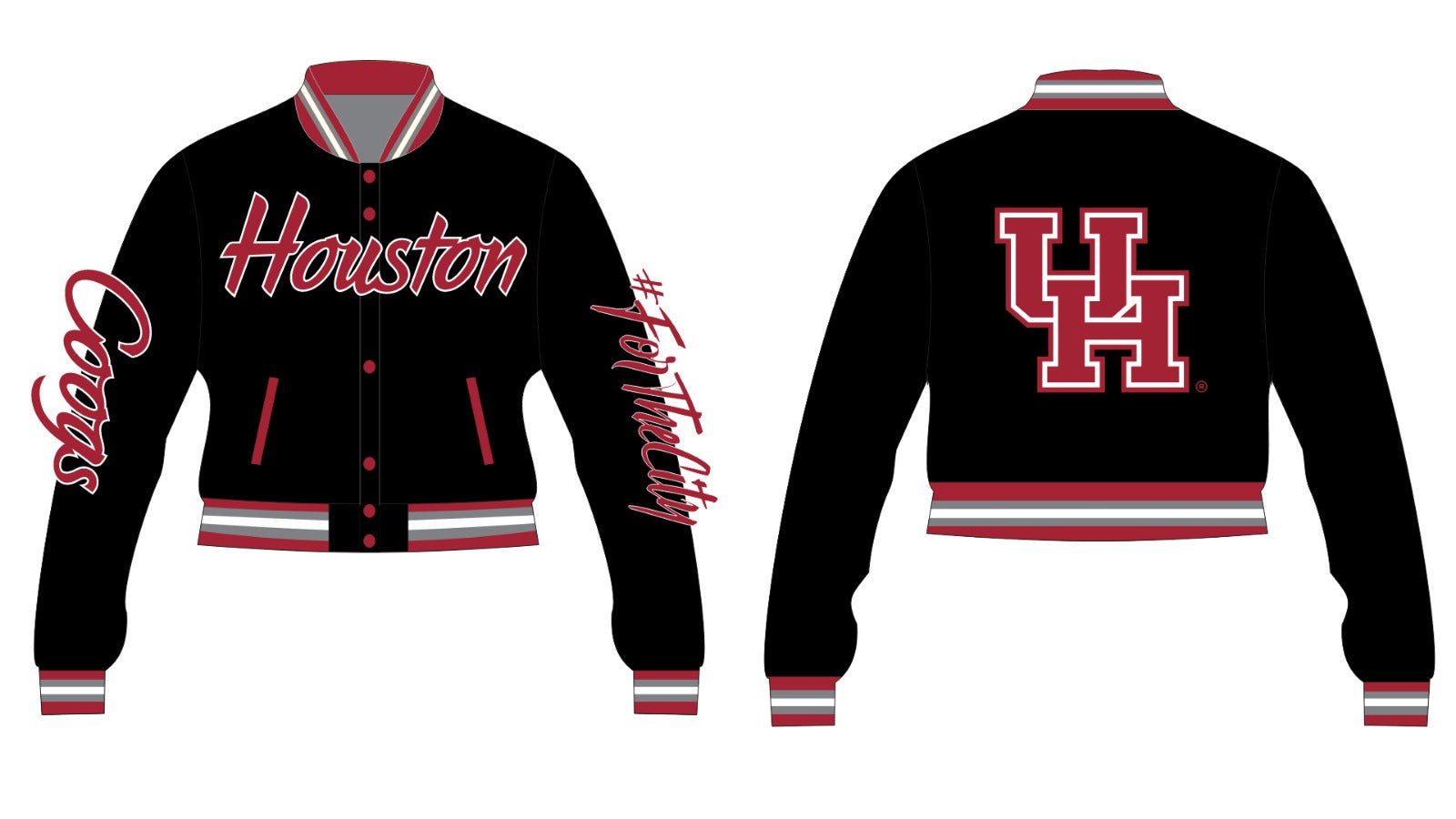 UNIVERSITY OF HOUSTON YK1K SATIN VARSITY JACKET PRE-ORDER CROPPED