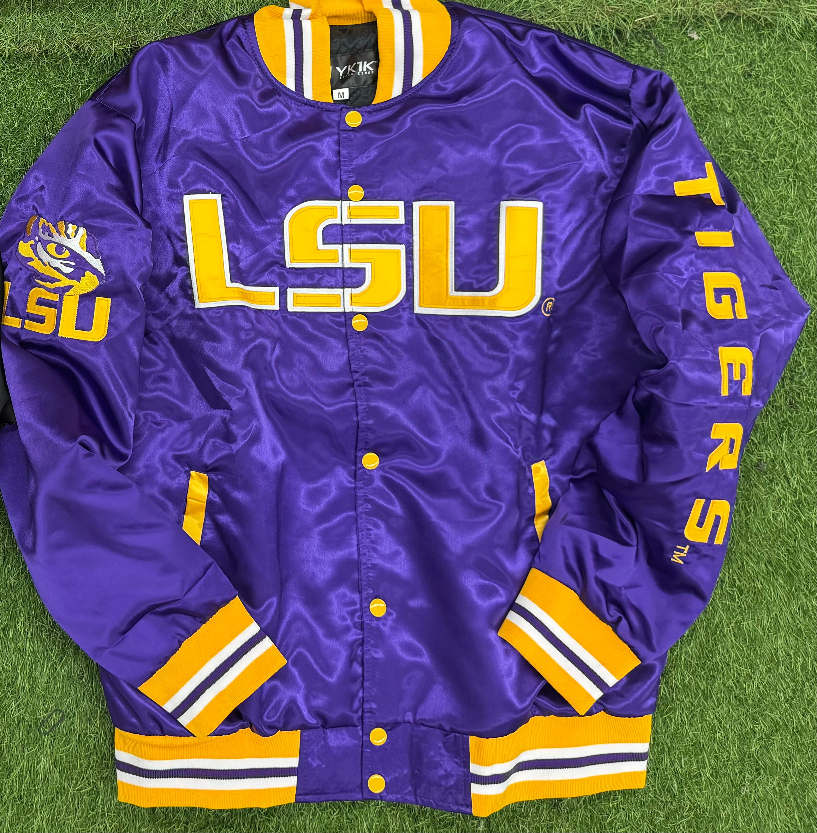LSU YK1K SATIN VARSITY JACKET PURPLE Preorder