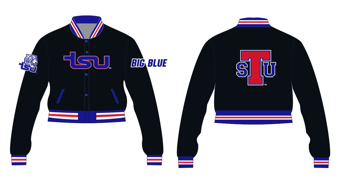 TSU YK1K SATIN VARSITY JACKET PRE-ORDER CROPPED BLACK