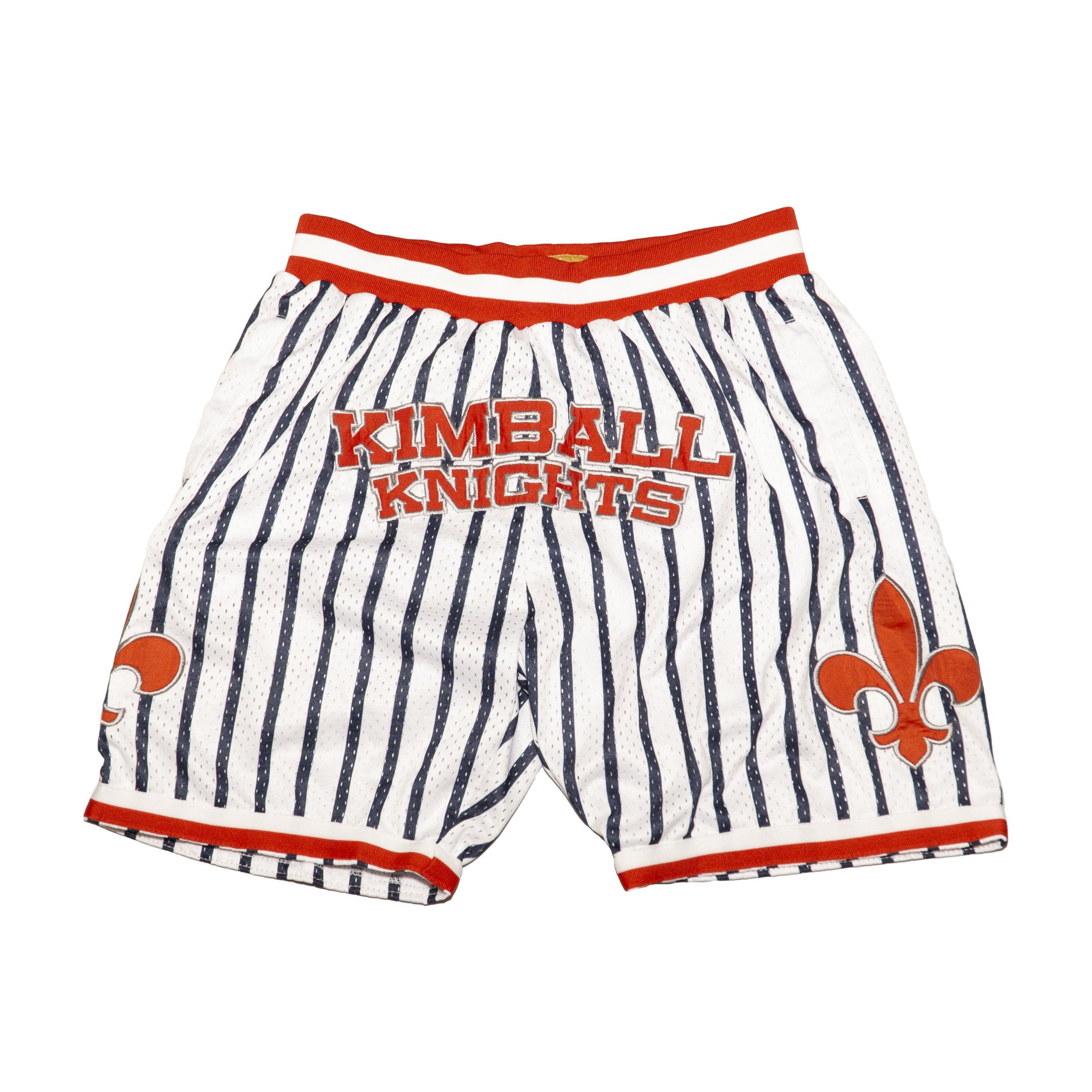 KIMBALL KNIGHTS BASKETBALL SHORTS WHITE NAVY BLUE PINSTRIPES