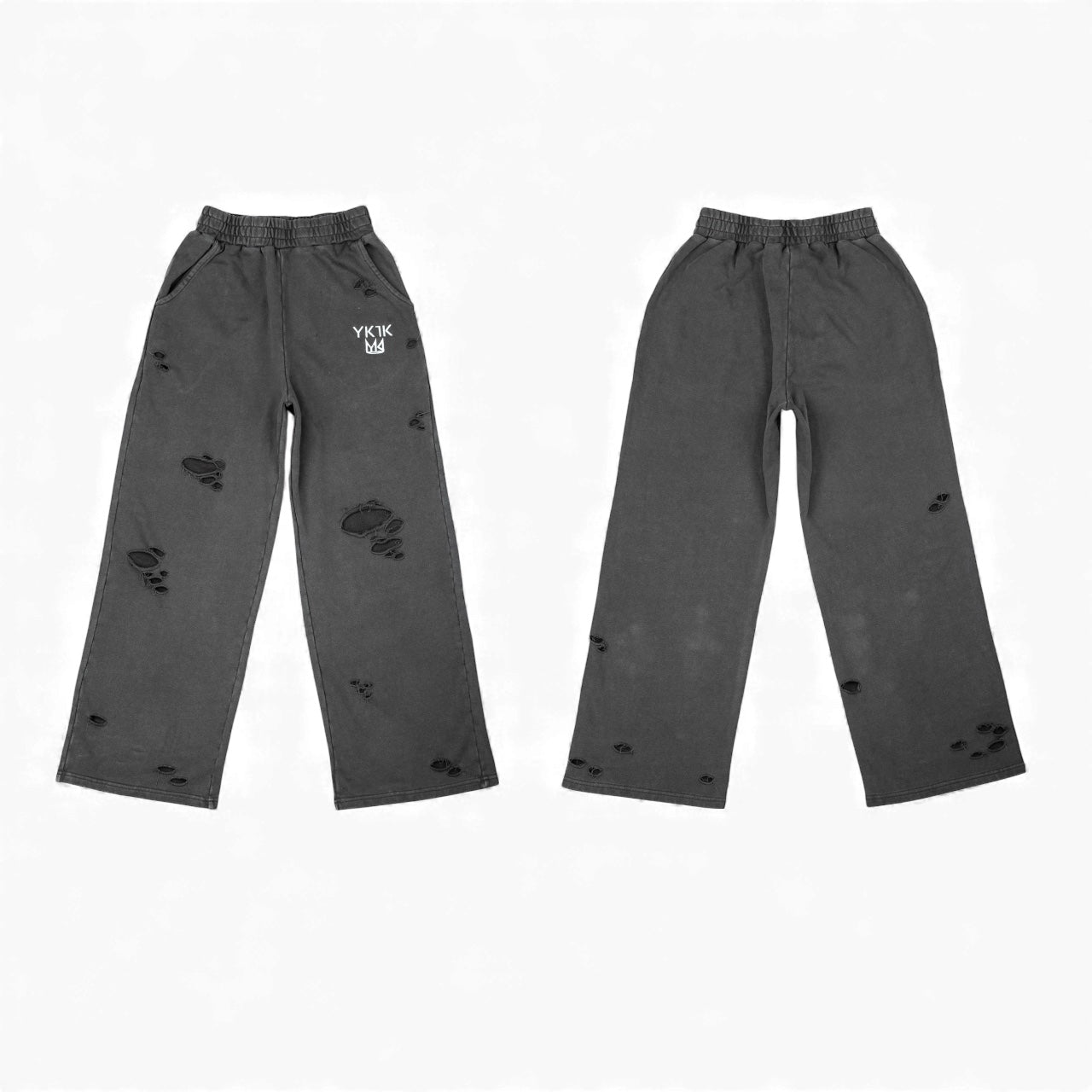 YK1K “SMOKE GREY” Distressed Joggers