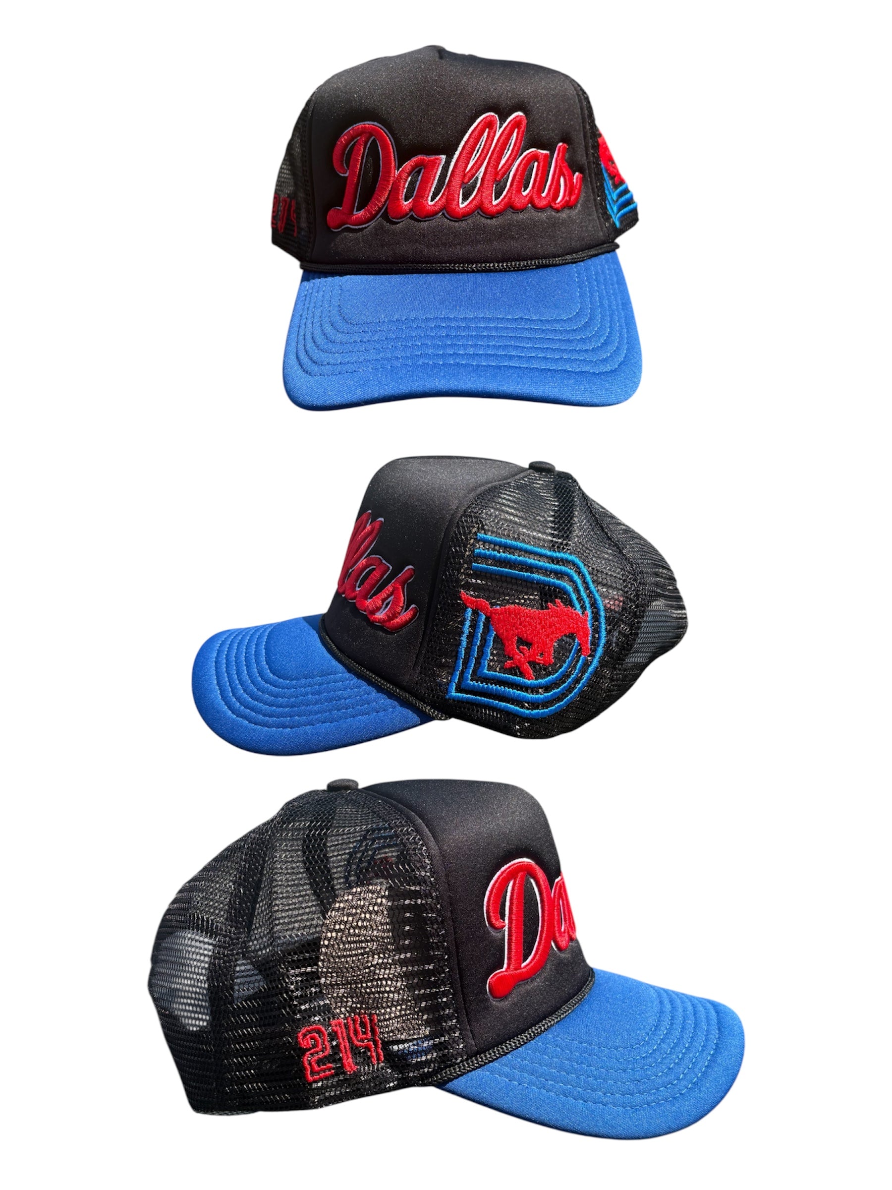 SMU TRUCKER HATS Black Blue Brim