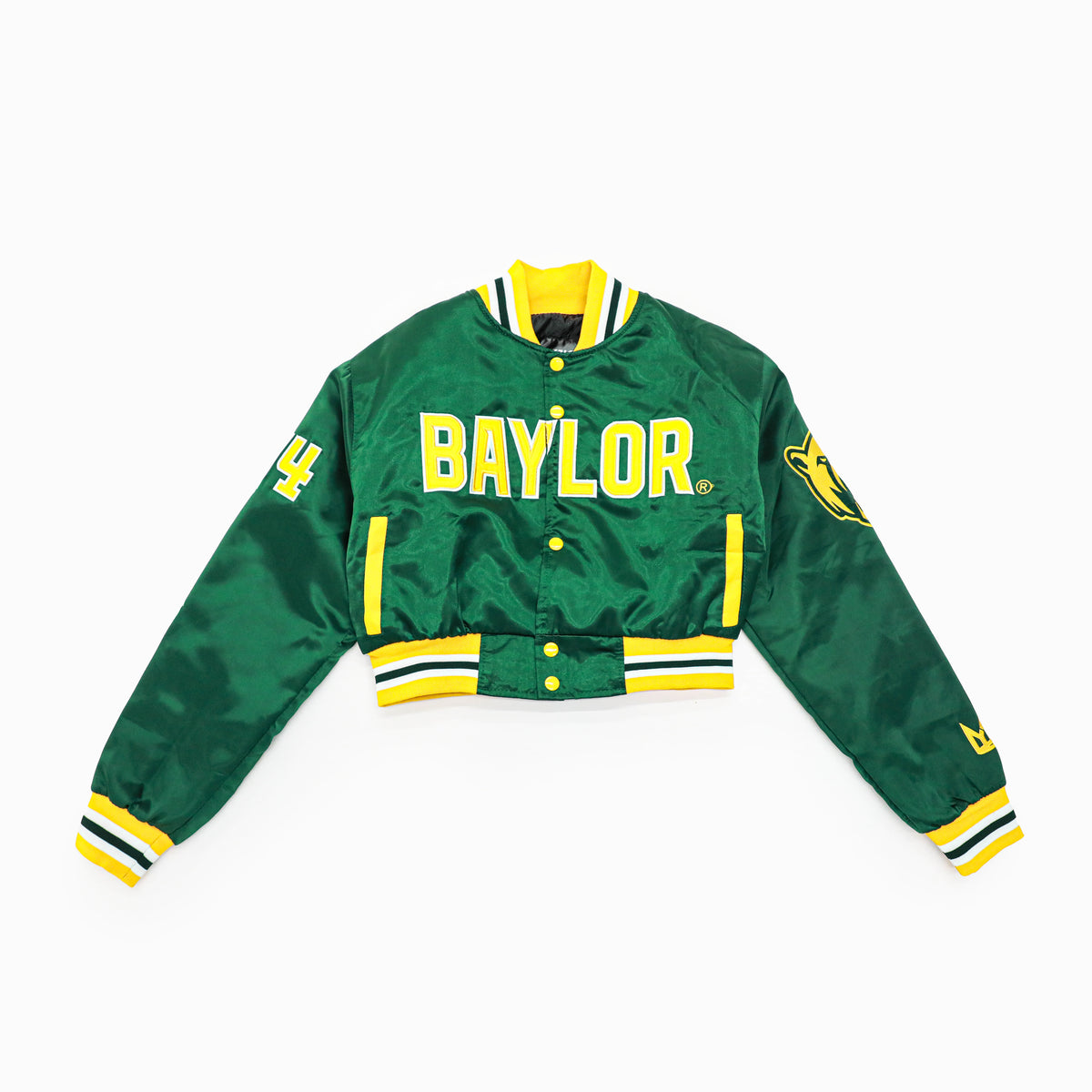 BAYLOR CROPPED VARSITY JACKET (SATIN) GREEN