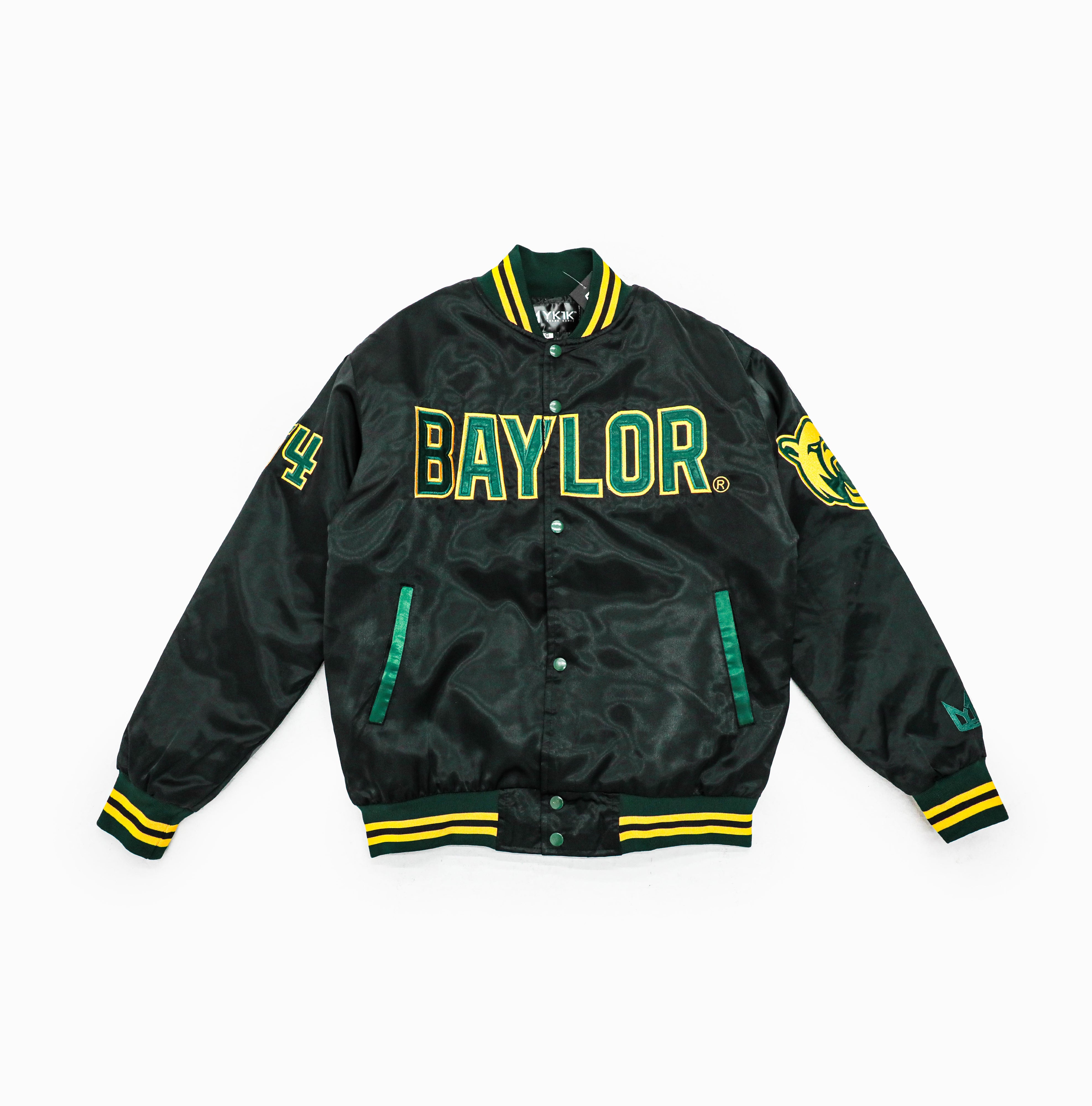 BAYLOR FULL-LENGTH SATIN VARSITY JACKET BLACK