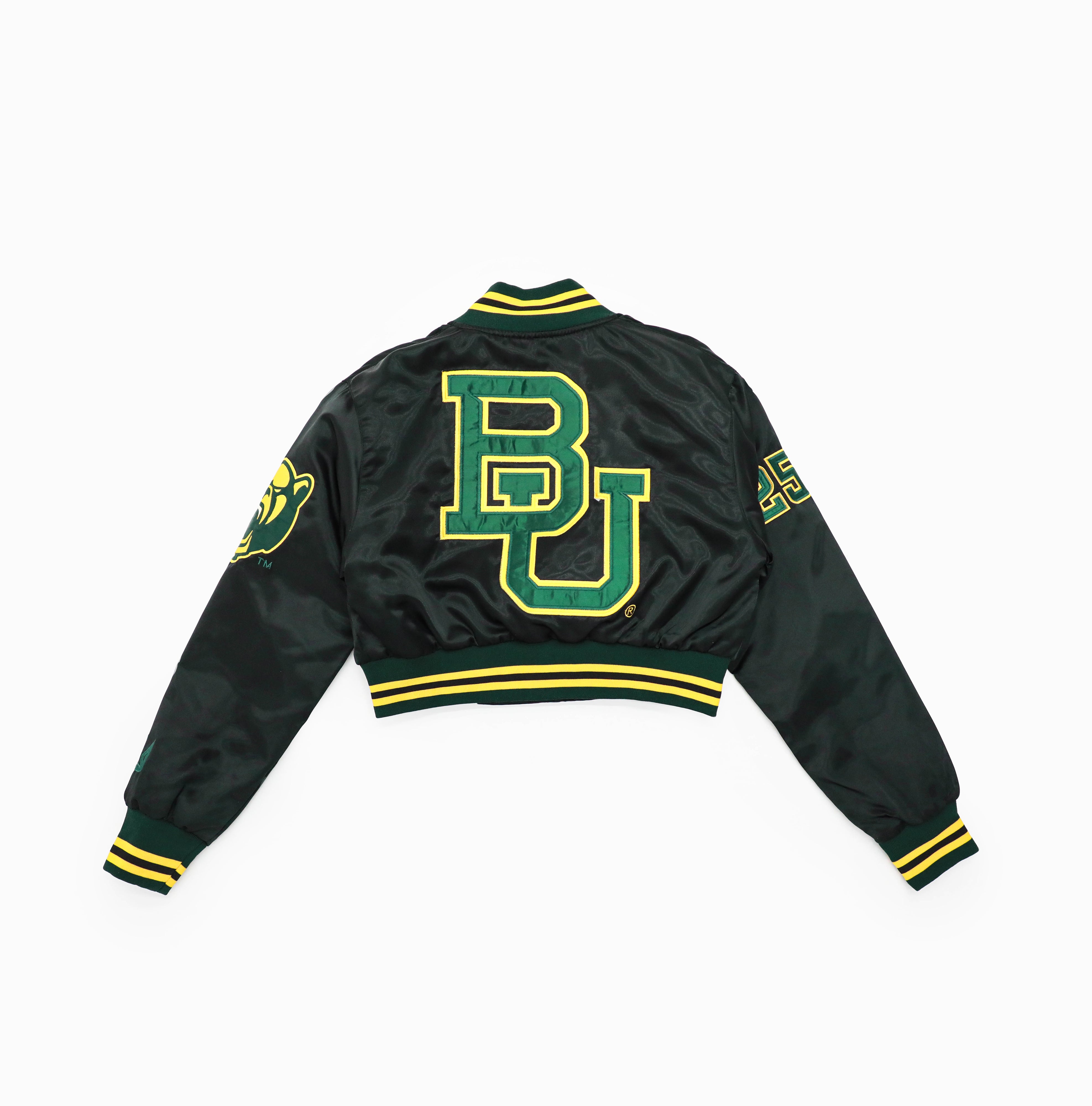 BAYLOR CROPPED VARSITY JACKET (SATIN) Black