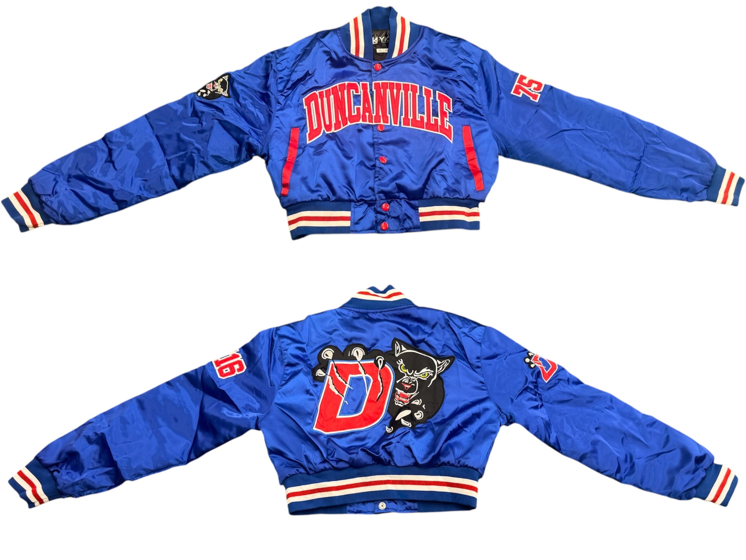 Duncanville  YK1K SATIN VARSITY JACKET CROPPED BLUE