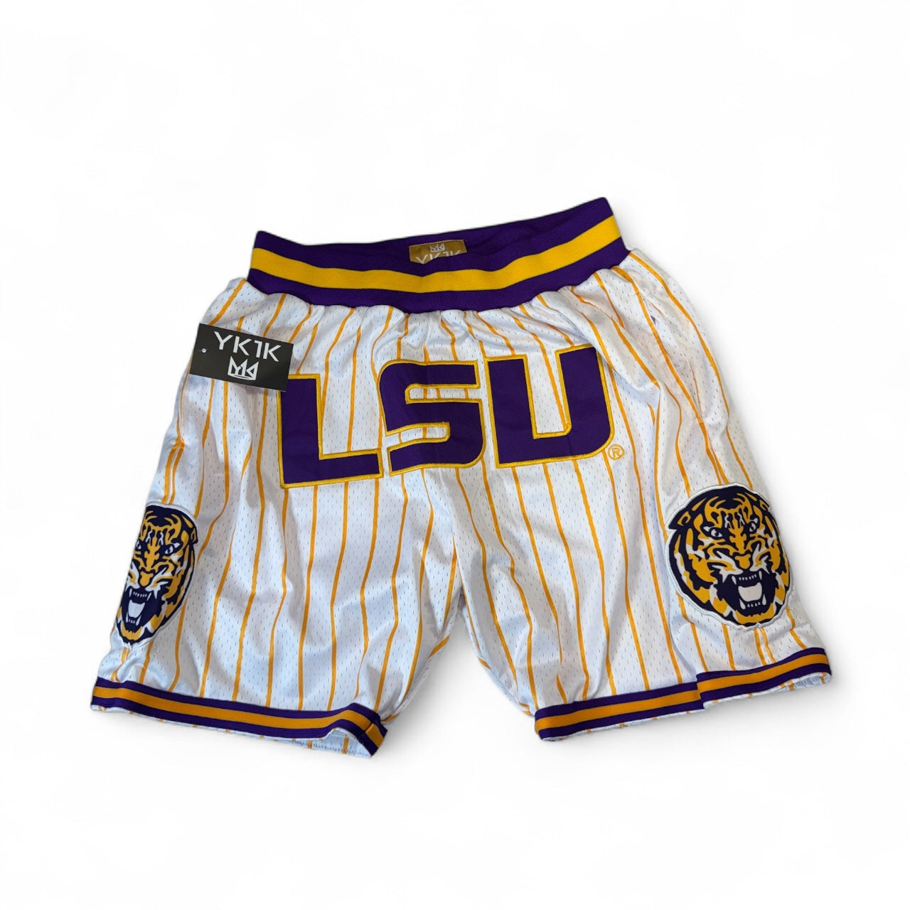 WHITE GOLD PINSTRIPES LSU BASKETBALL SHORTS