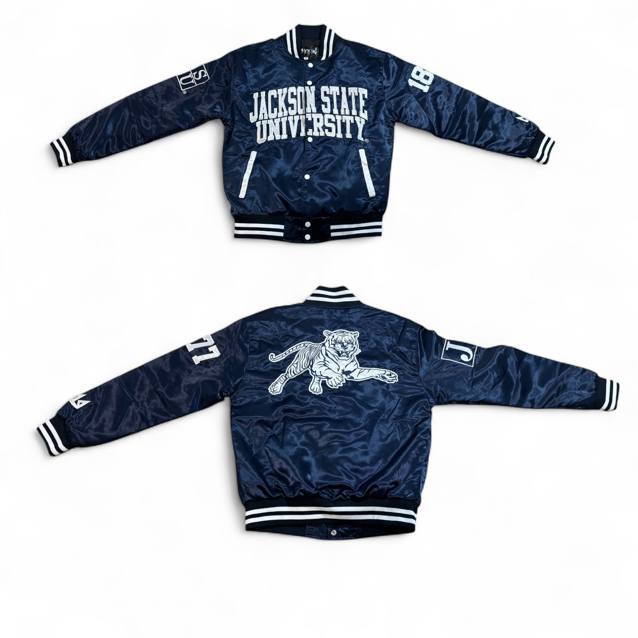 JSU/YK1K SATIN VARSITY JACKET  NAVY