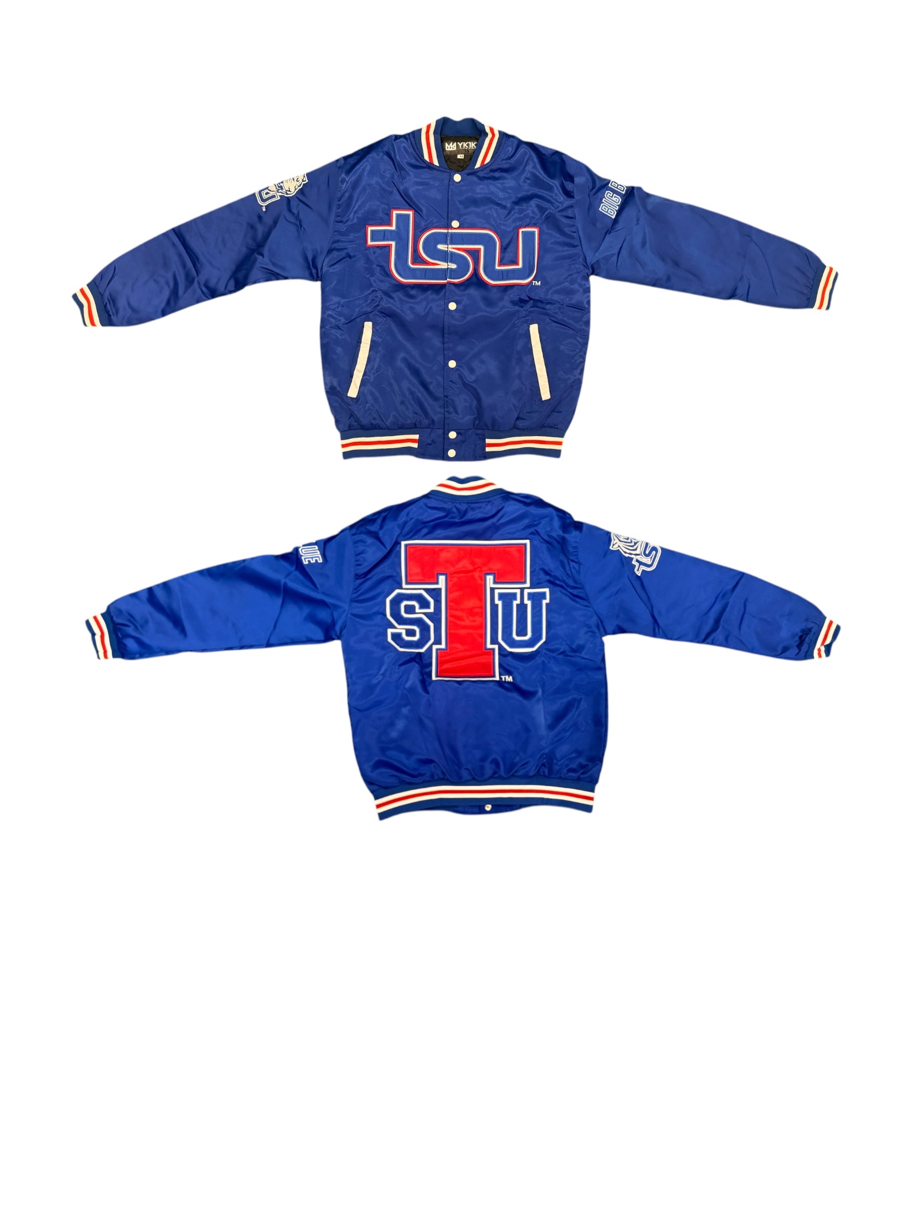 TSU/YK1K SATIN VARSITY JACKET  BLUE