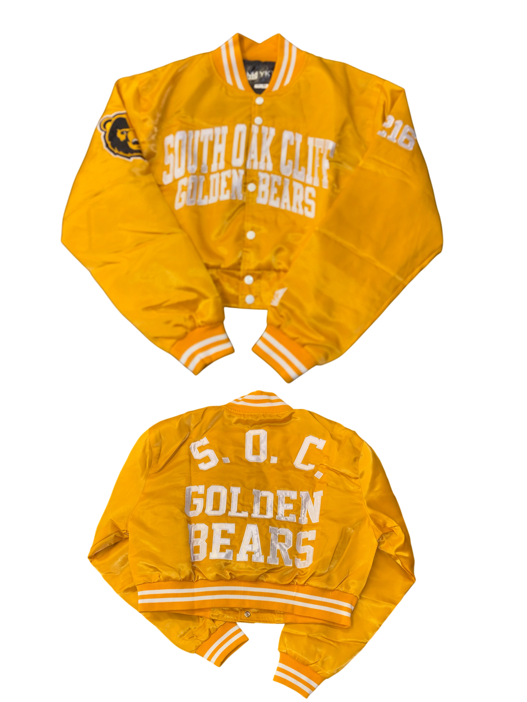 South Oak Cliff  YK1K SATIN VARSITY JACKET CROPPED GOLD