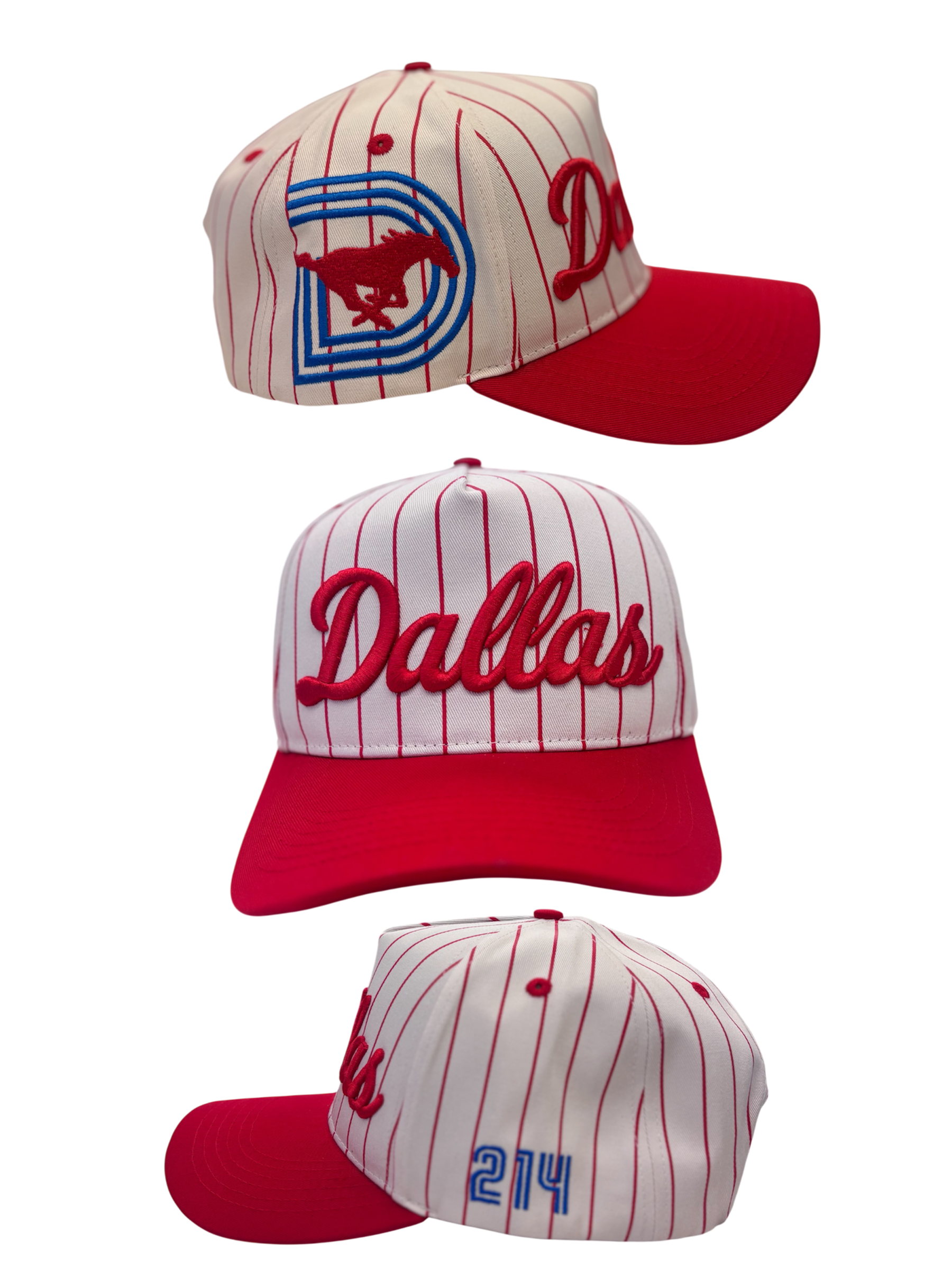 SMU TRUCKER HAT Cream with Red Pinstripe