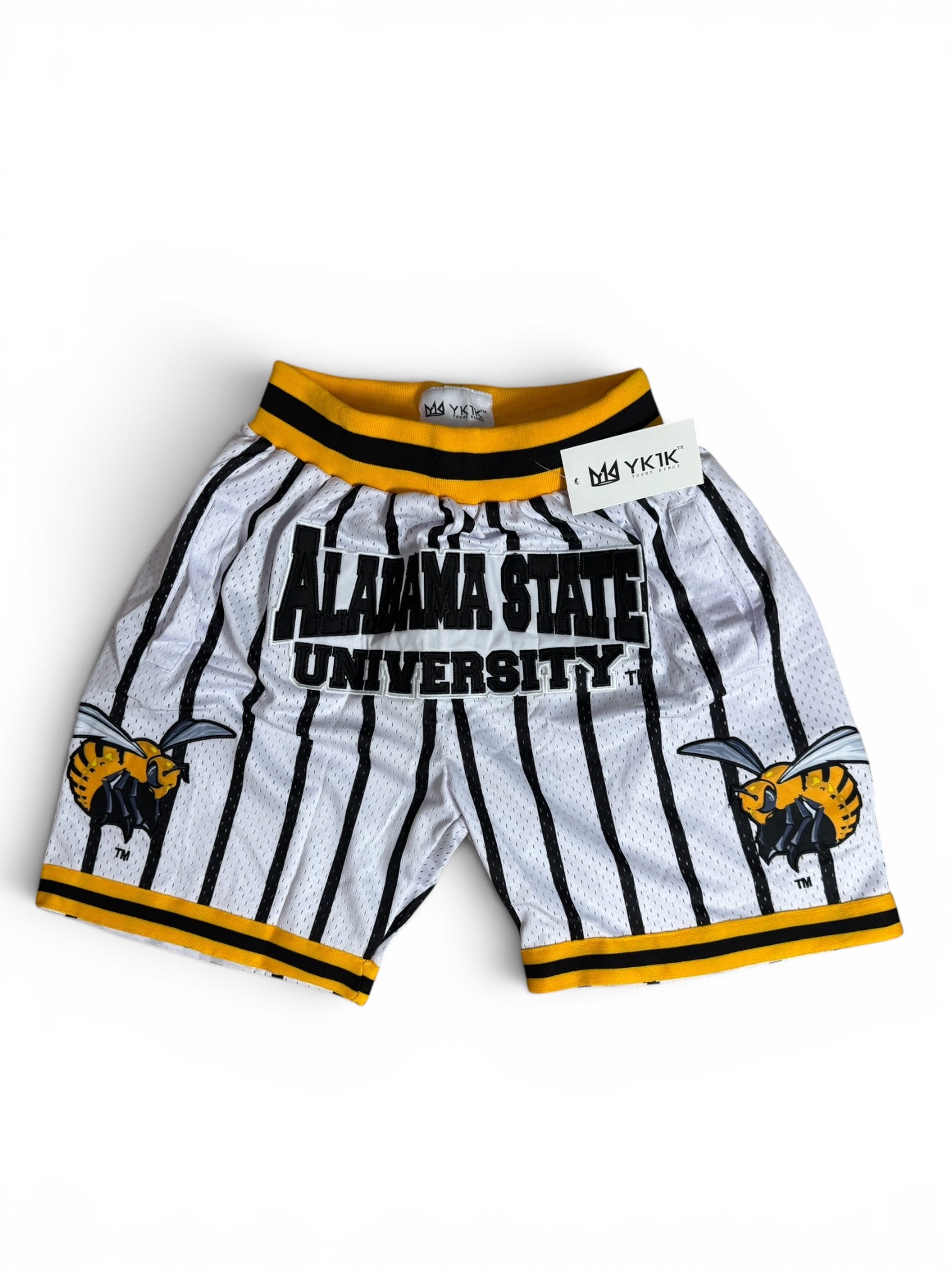 ALABAMA STATE UNIVERSITY BASKETBALL SHORTS WHITE BLACK PINSTRIPE