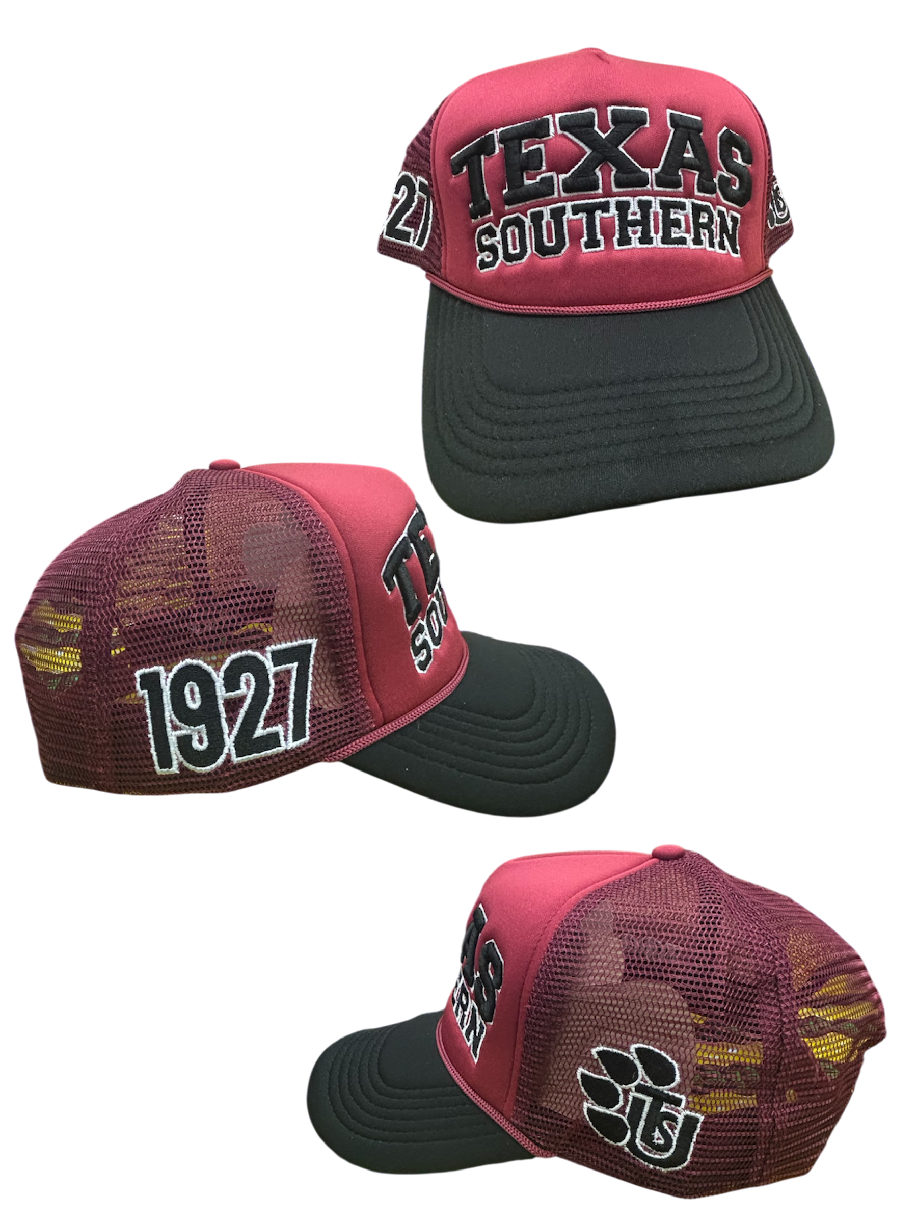TEXAS SOUTHERN UNIVERSITY TRUCKER HATS MAROON and BLACK