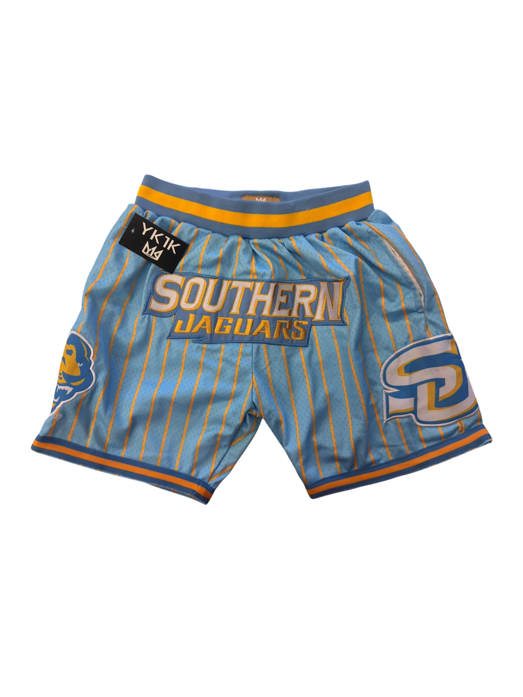 SOUTHERN UNIVERSITY BASKETBALL SHORTS COLUMBIA BLUE GOLD PINSTRIPE