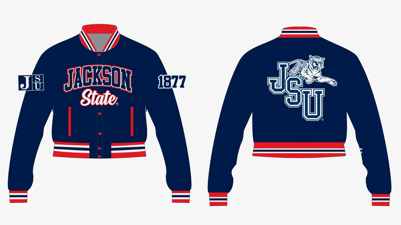 JACKSON STATE YK1K SATIN VARSITY JACKET PRE-ORDER  CROPPED