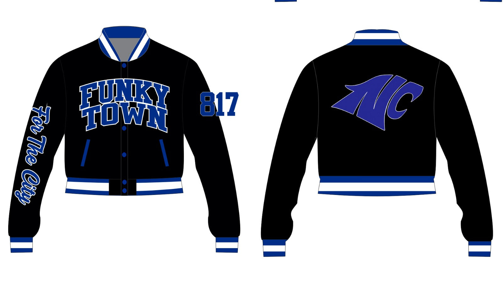 NORTH CROWLEY  FUNKY TOWN YK1K SATIN VARSITY JACKET CROPPED   BLACK PRE-ORDER