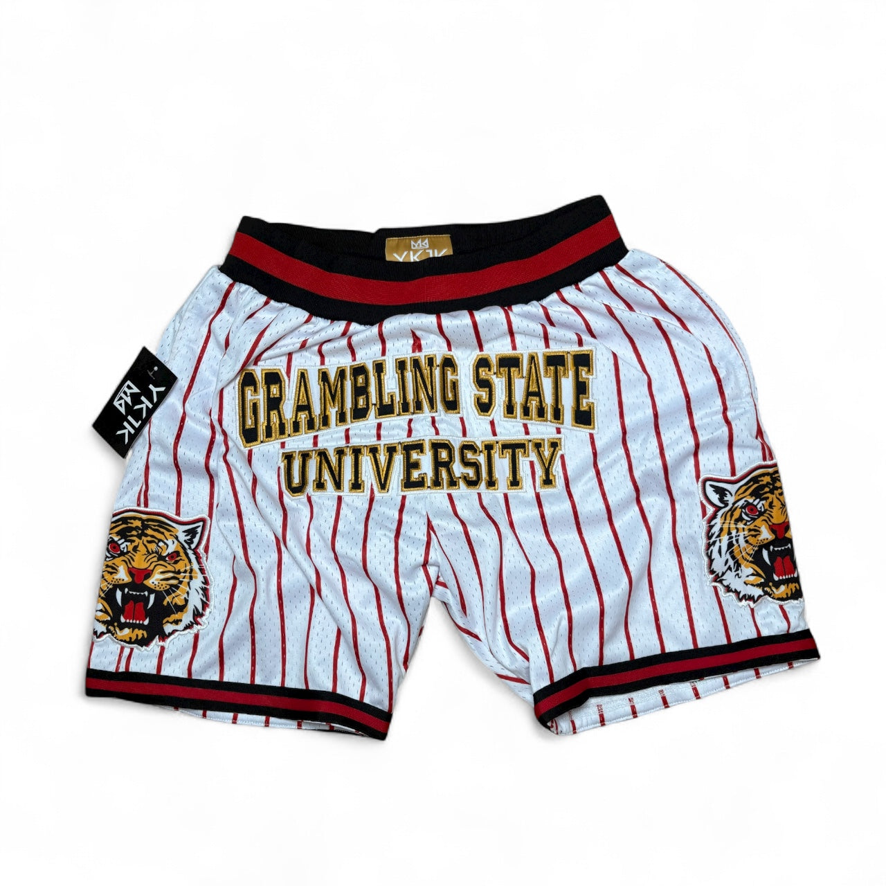 GRAMBLING STATE UNIVERSITY Basketball Shorts WHITE RED PINSTRIPES