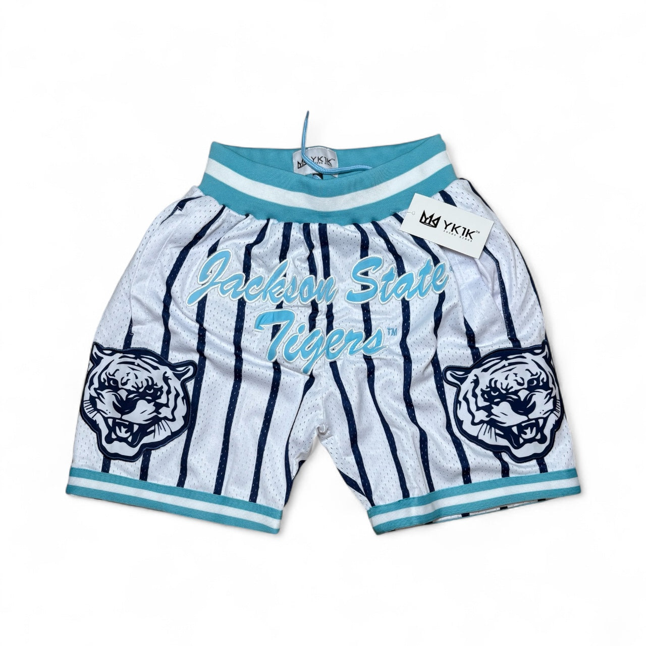 Jackson State Basketball Shorts WHITE NAVY BLUE PINSTRIPES