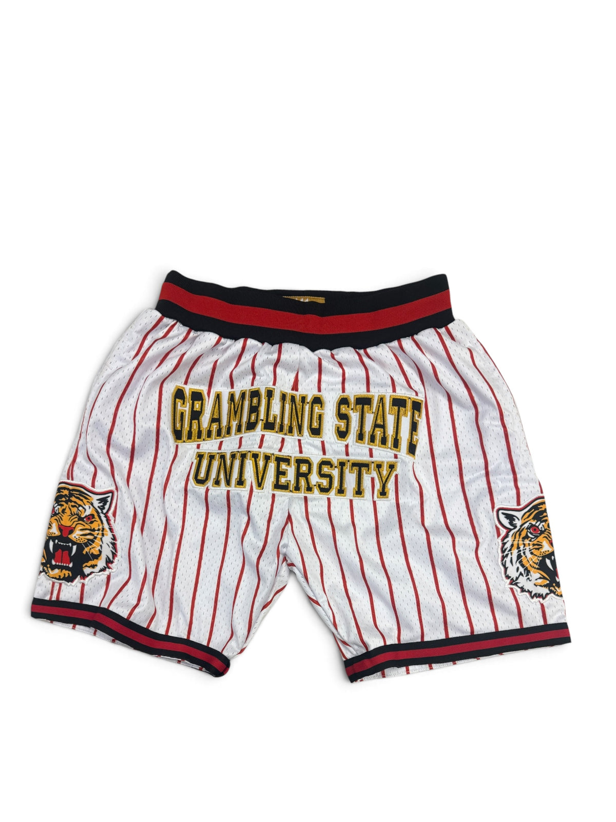 GRAMBLING STATE UNIVERSITY BASKETBALL SHORTS WHITE AND Red Pinstripes