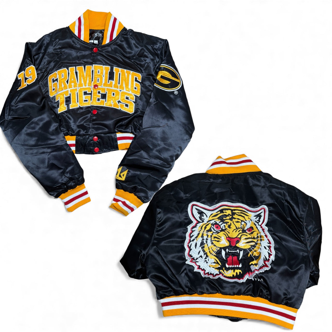 GRAMBLING UNIVERSITY YK1K SATIN VARSITY JACKET CROPPED