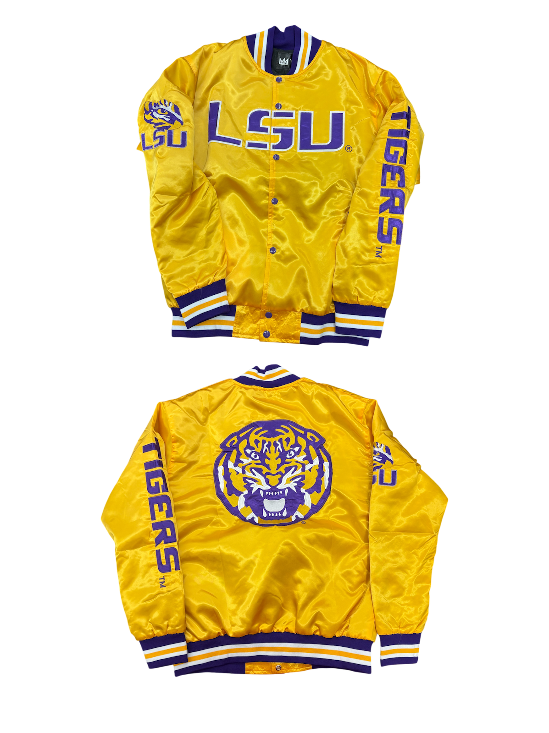 LSU YK1K SATIN VARSITY JACKET GOLD PREORDER