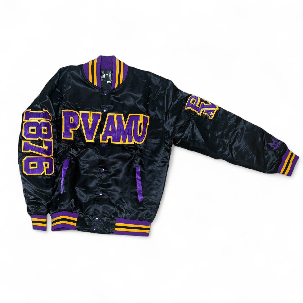 PVAMU YK1K SATIN VARSITY JACKET BLACK