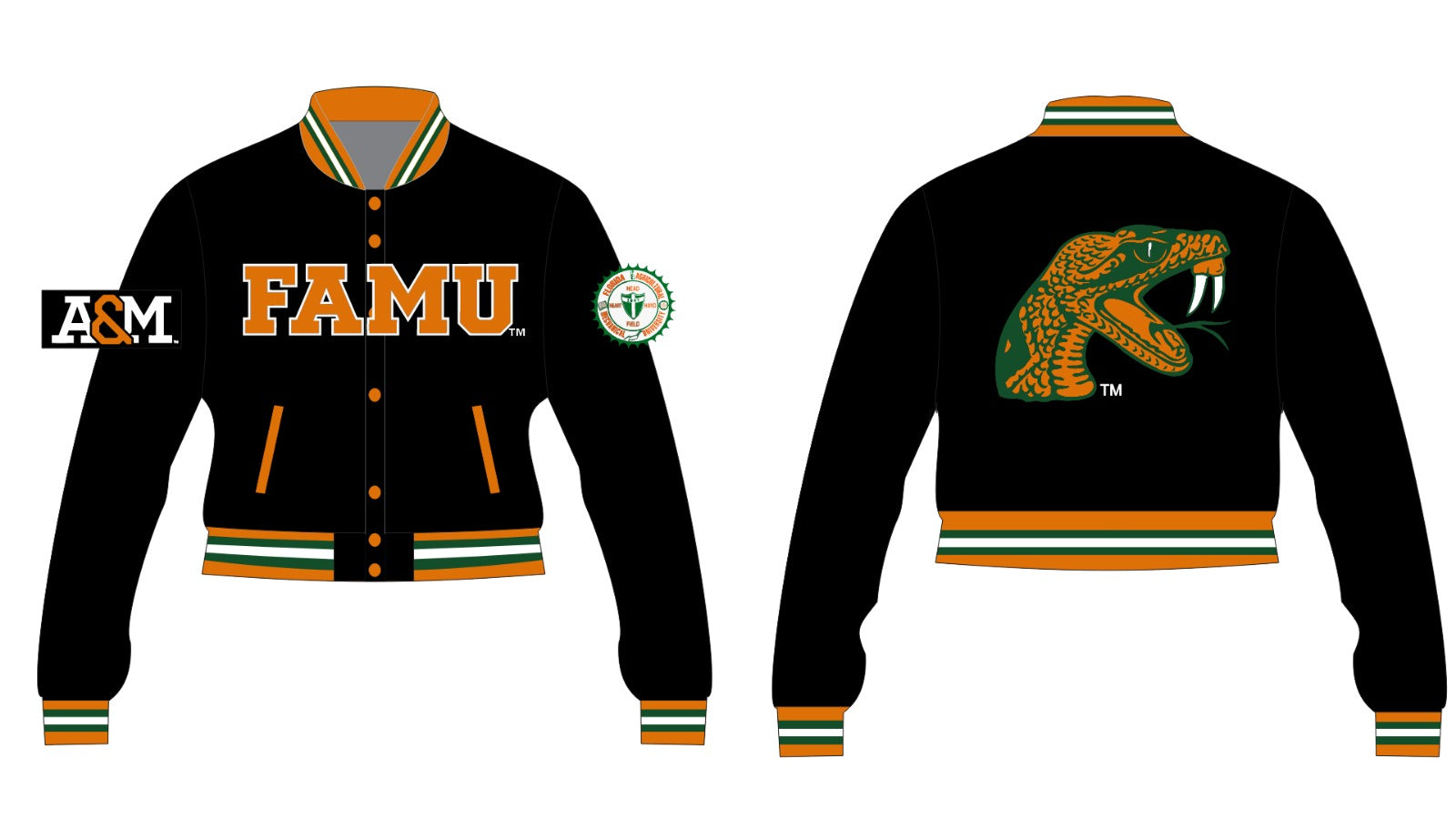 FAMU YK1K SATIN VARSITY JACKET PRE-ORDER BLACK CROPPED