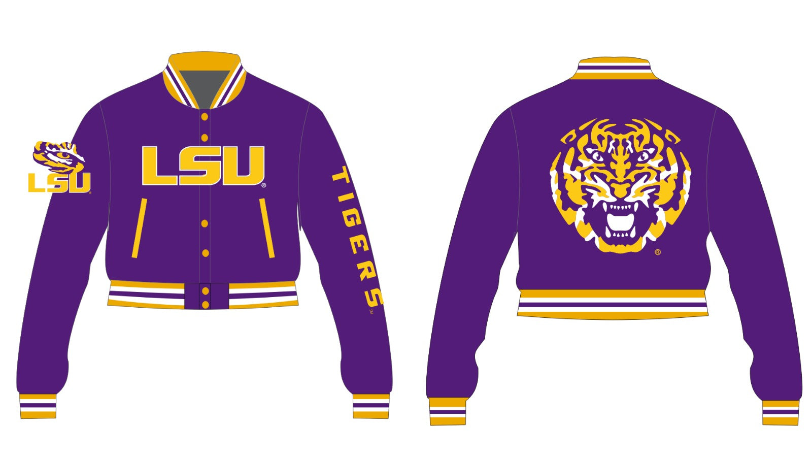 LSU YK1K SATIN VARSITY JACKET PRE-ORDER CROPPED  PURPLE